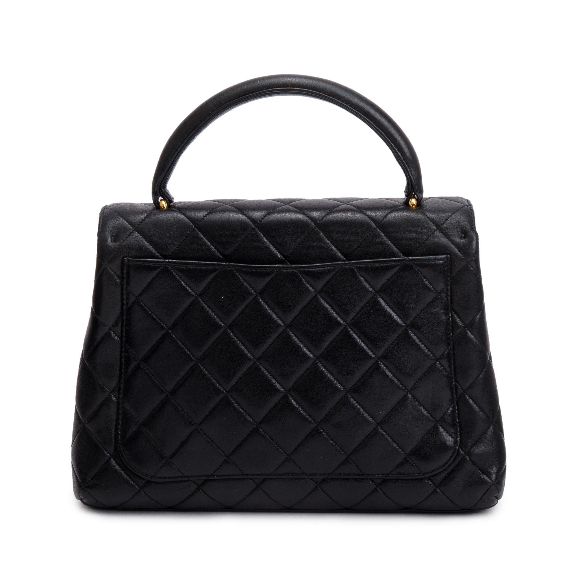 Chanel Black Quilted Lambskin Leather Medium Kelly Top Handle Bag