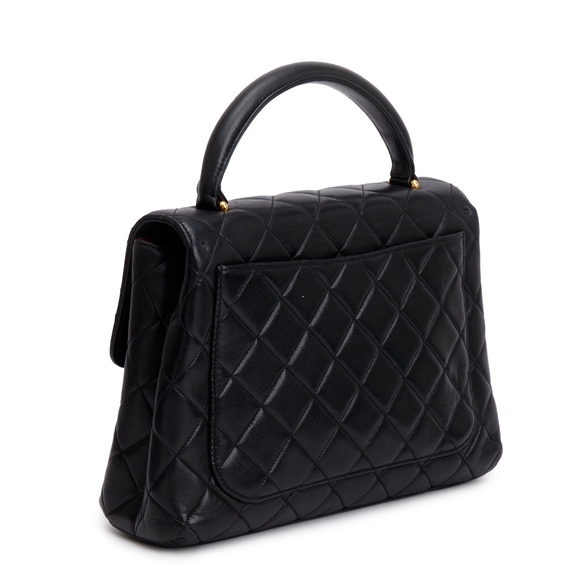 Chanel Black Quilted Lambskin Leather Medium Kelly Top Handle Bag