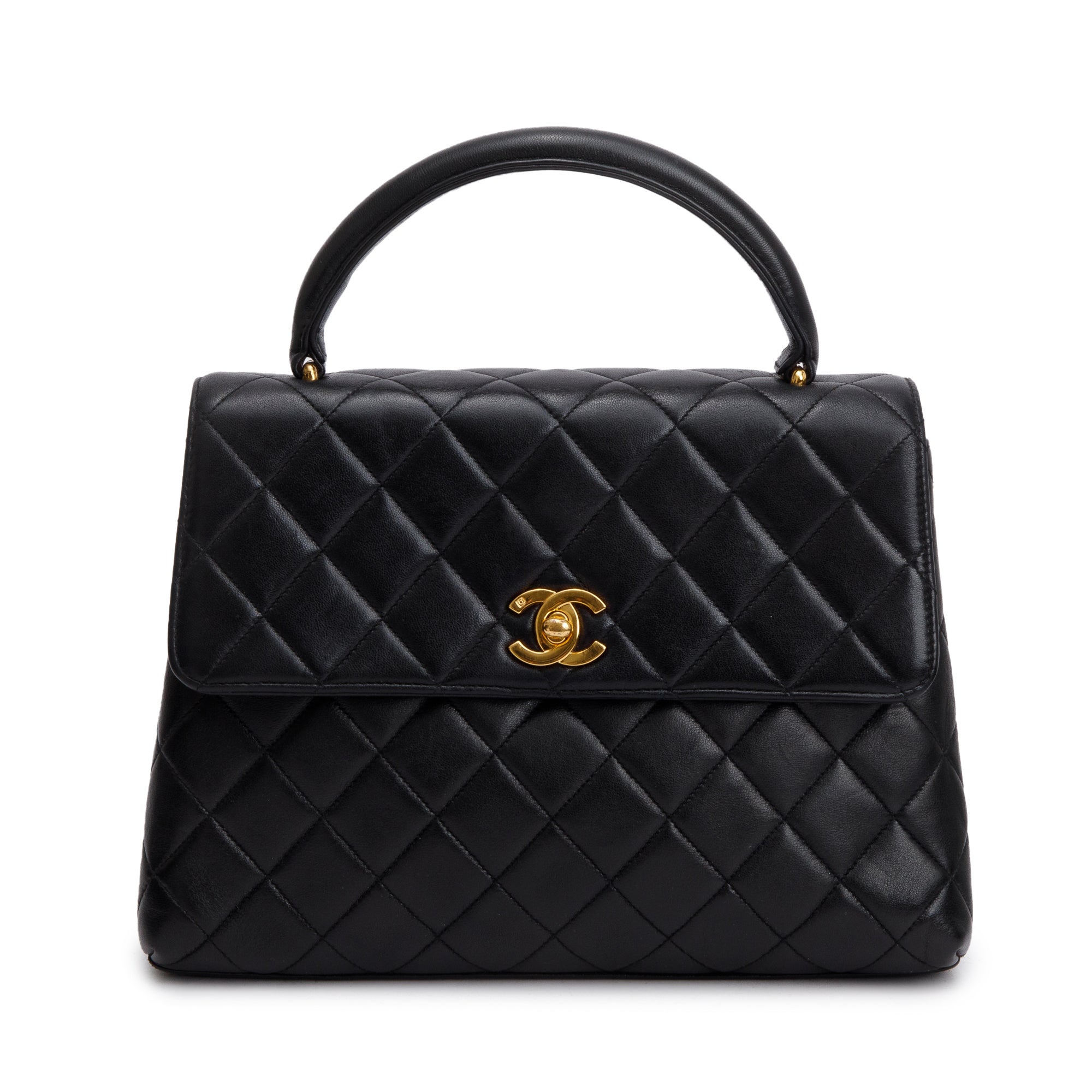 Chanel Black Quilted Lambskin Leather Medium Kelly Top Handle Bag