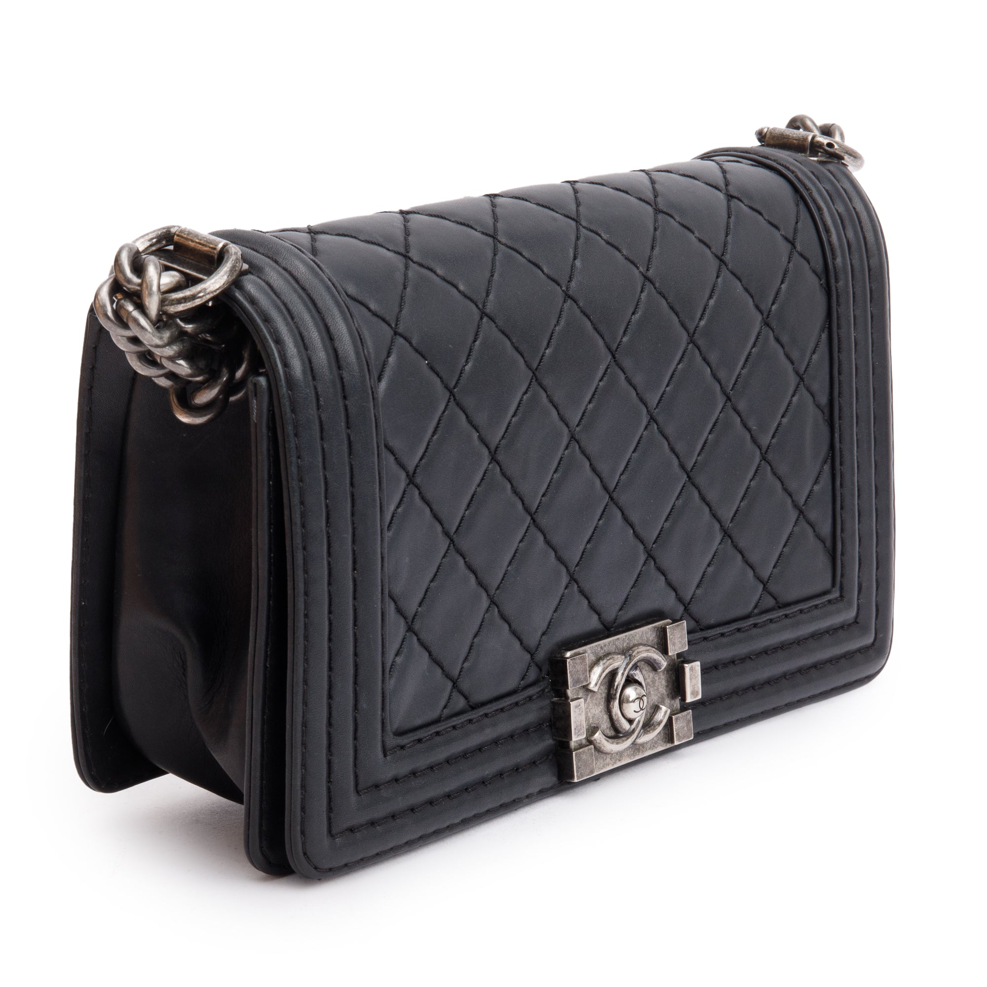 Chanel Black Quilted Lambskin Leather Medium Stitch It Boy Bag w/ Box