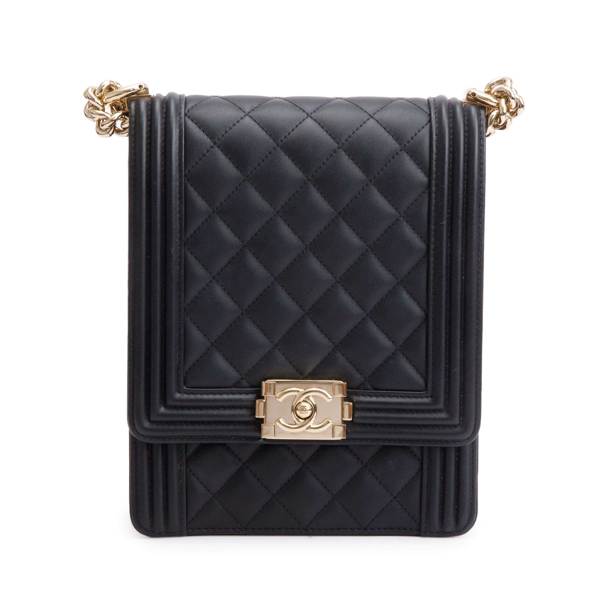 Chanel Black Quilted Lambskin Leather North/South Boy Bag w/ Box & Authenticity