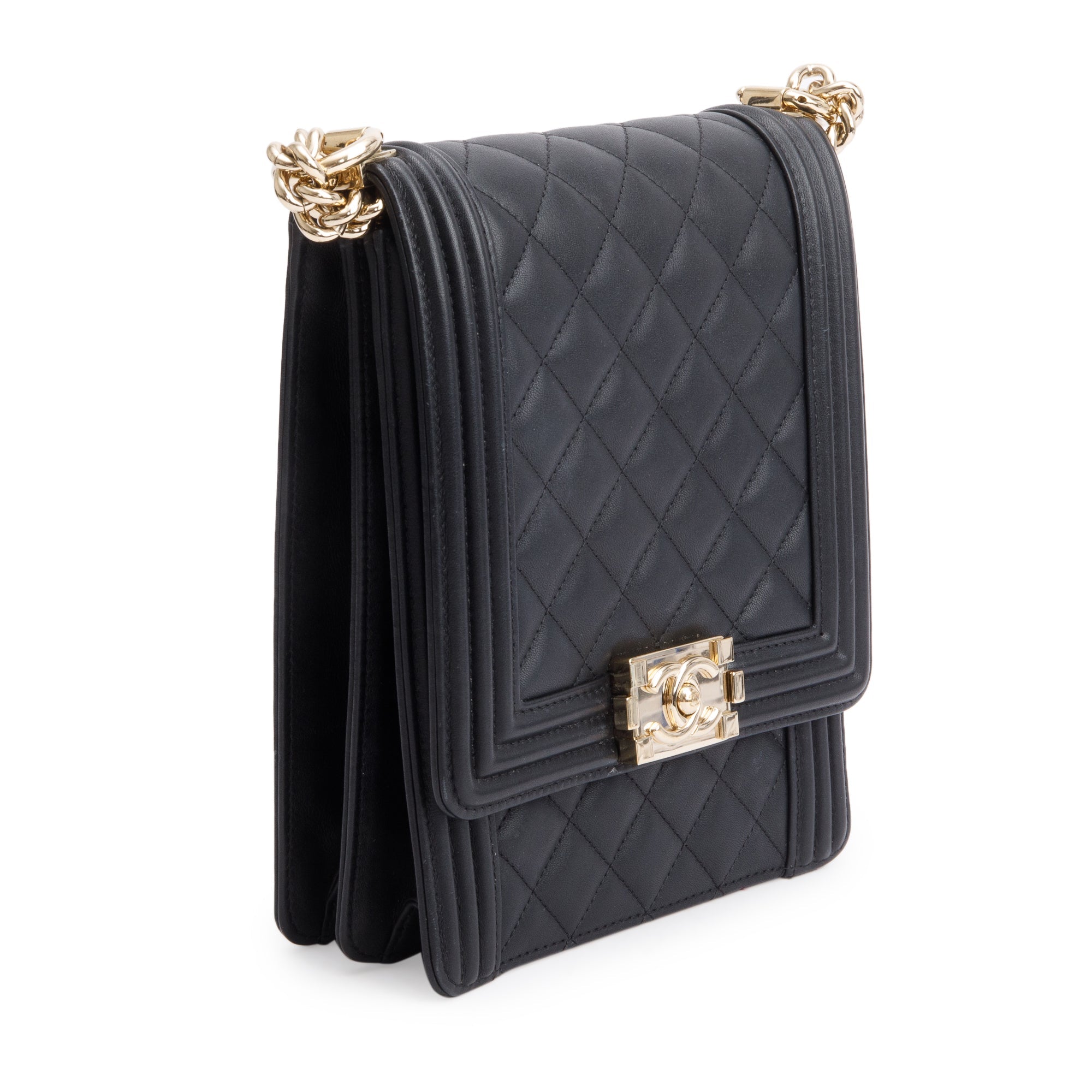 Chanel Black Quilted Lambskin Leather North/South Boy Bag w/ Box & Authenticity