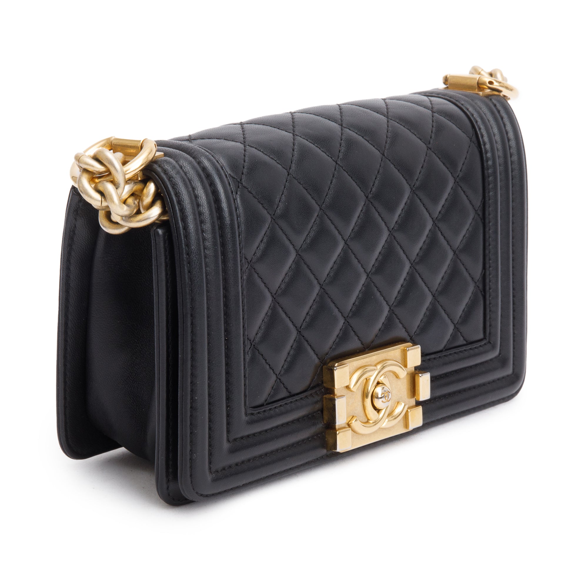 Chanel Black Quilted Lambskin Leather Small Boy Bag w/ Authenticity Card