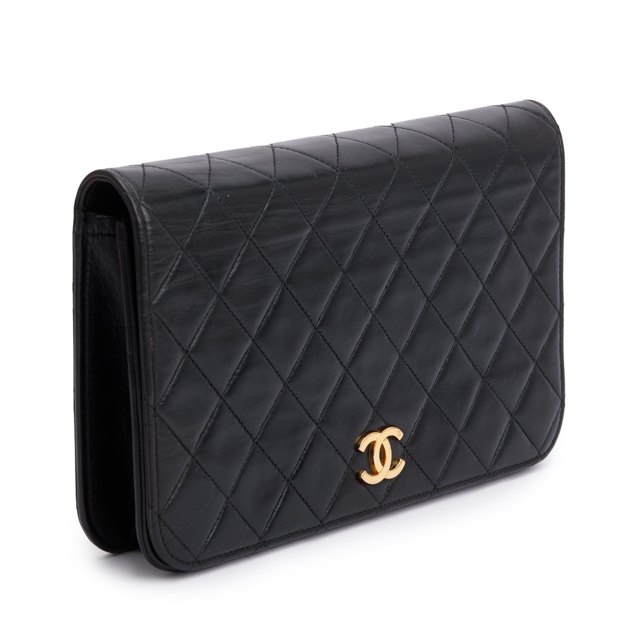 Chanel Black Quilted Lambskin Leather Vintage Medium Full Flap Bag