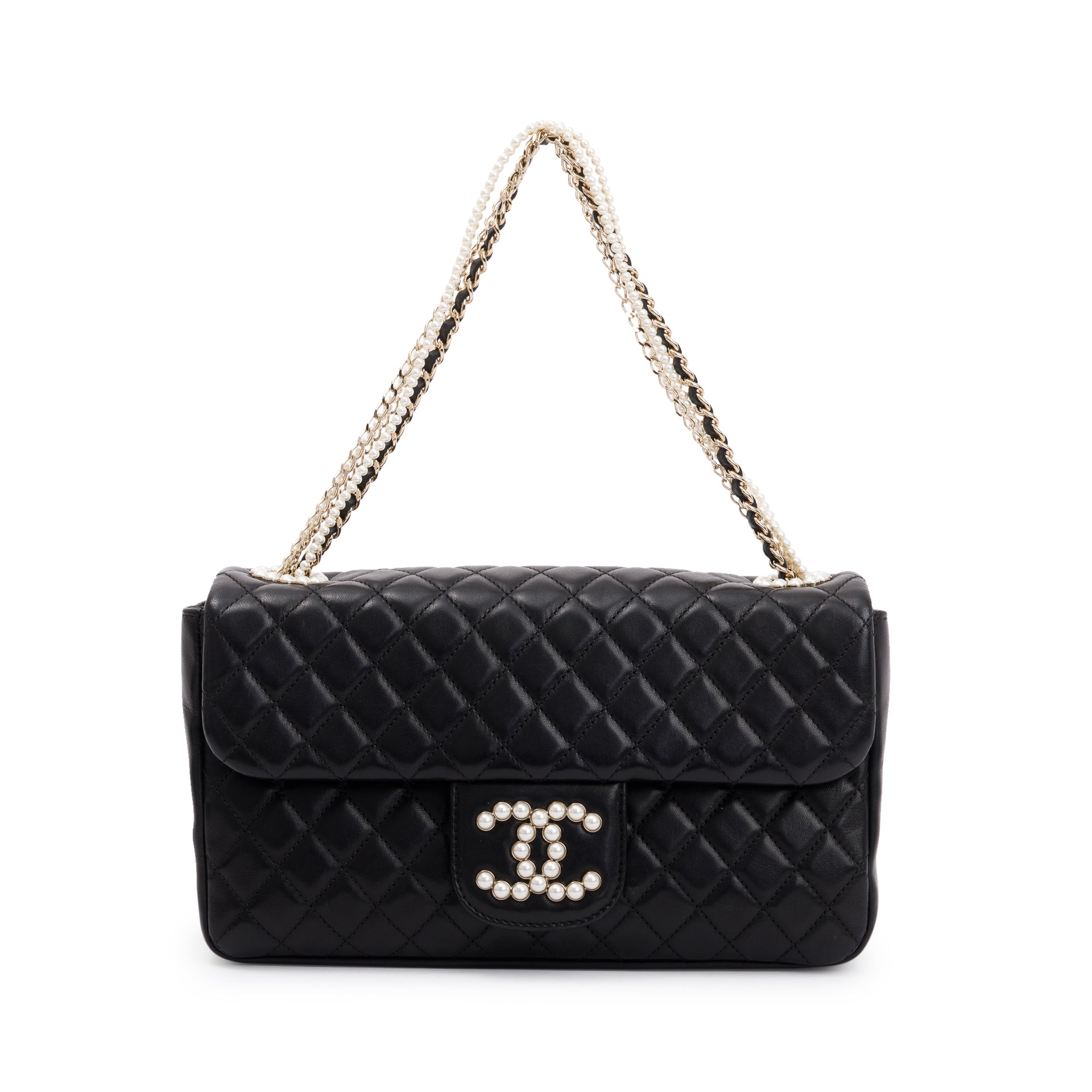 Chanel Black Quilted Lambskin Leather Westmintser Pearl Flap Bag w/ Box & Authenticity Card