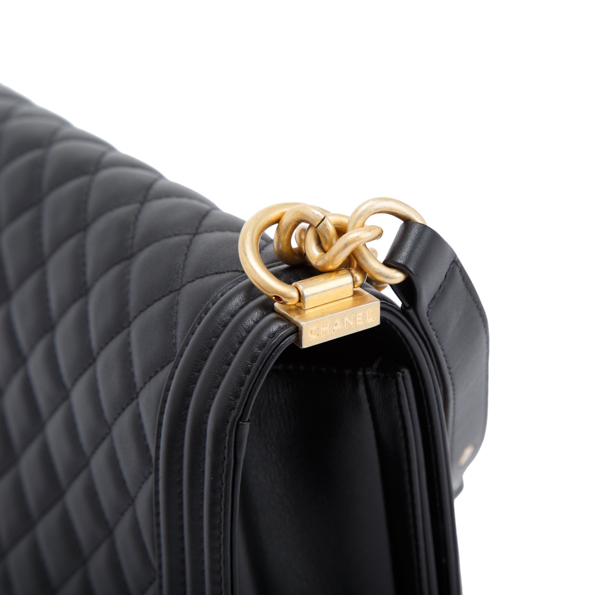 Chanel Black Quilted Lambskin Medium Boy Bag w/ Authenticity Card