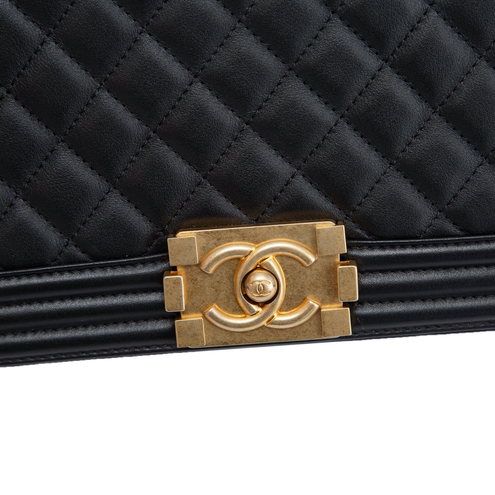 Chanel Black Quilted Lambskin Medium Boy Bag w/ Authenticity Card