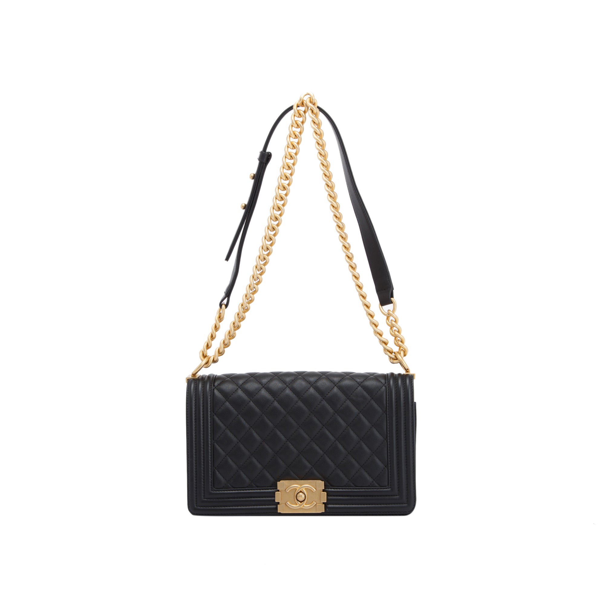 Chanel Black Quilted Lambskin Medium Boy Bag w/ Authenticity Card