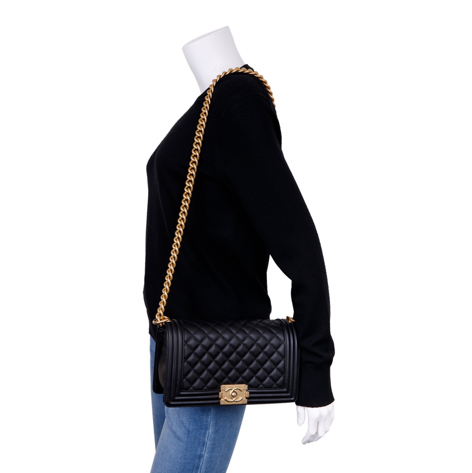 Chanel Black Quilted Lambskin Medium Boy Bag w/ Box