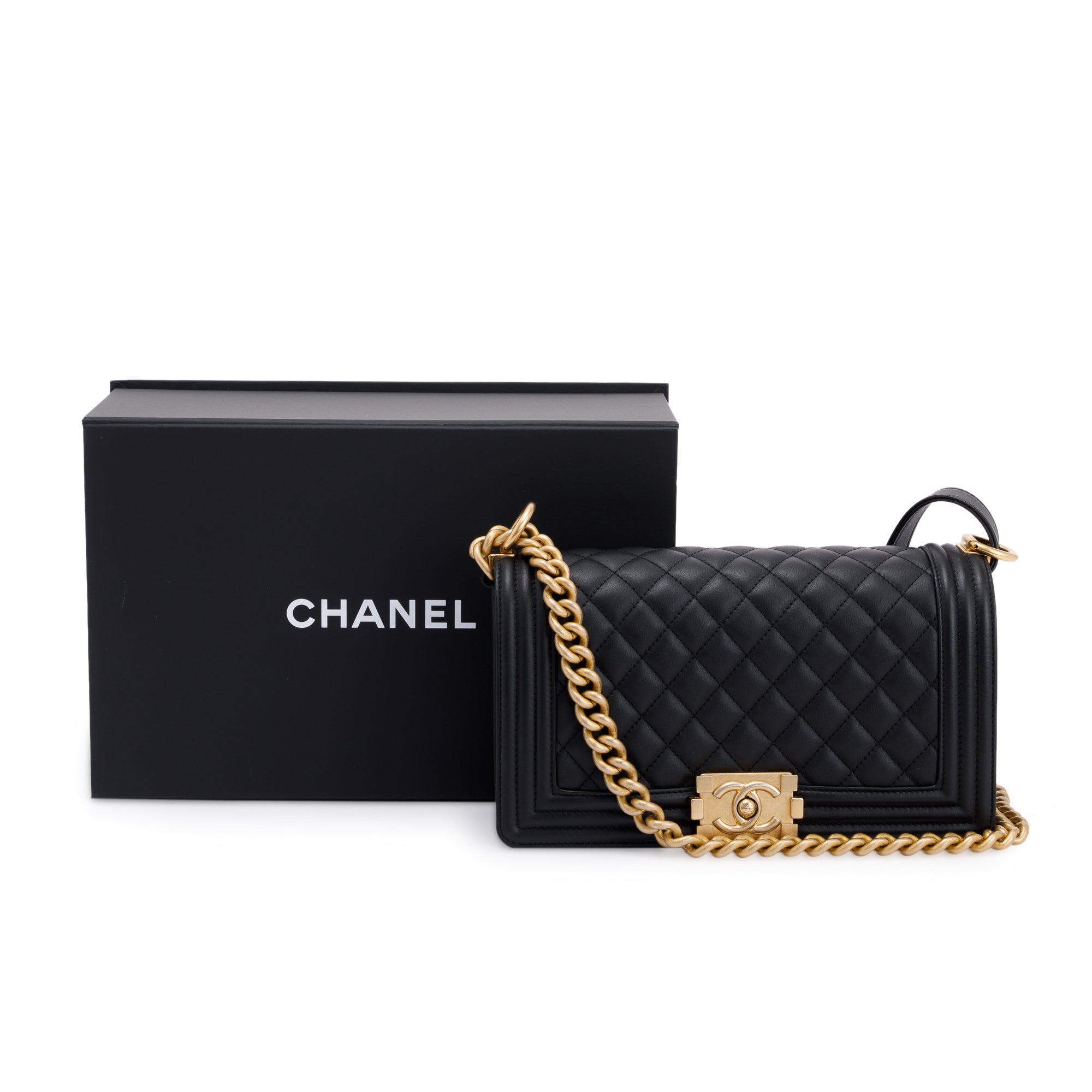 Chanel Black Quilted Lambskin Medium Boy Bag w/ Box