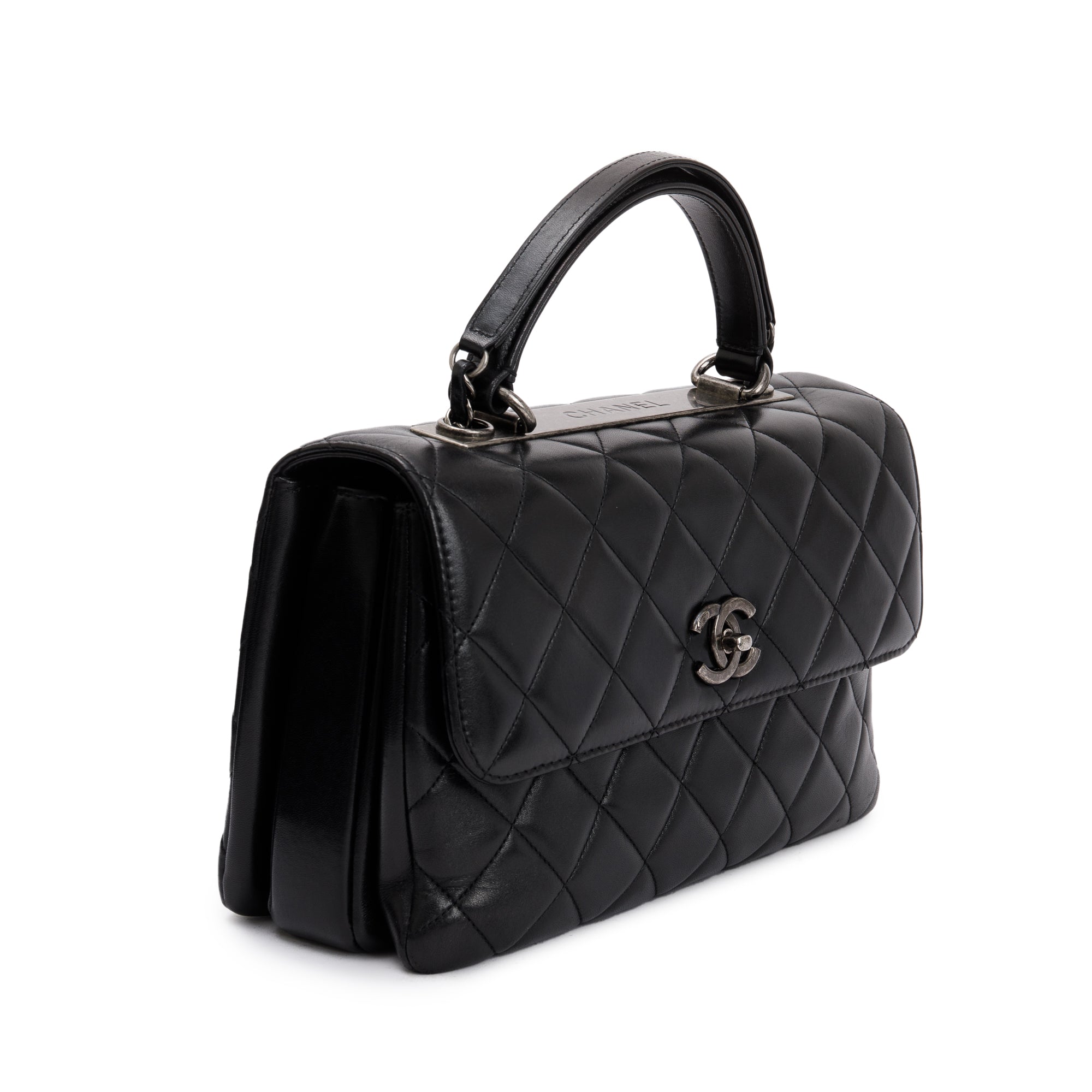 Chanel Black Quilted Lambskin Trendy CC Medium Top Handle Flap Bag