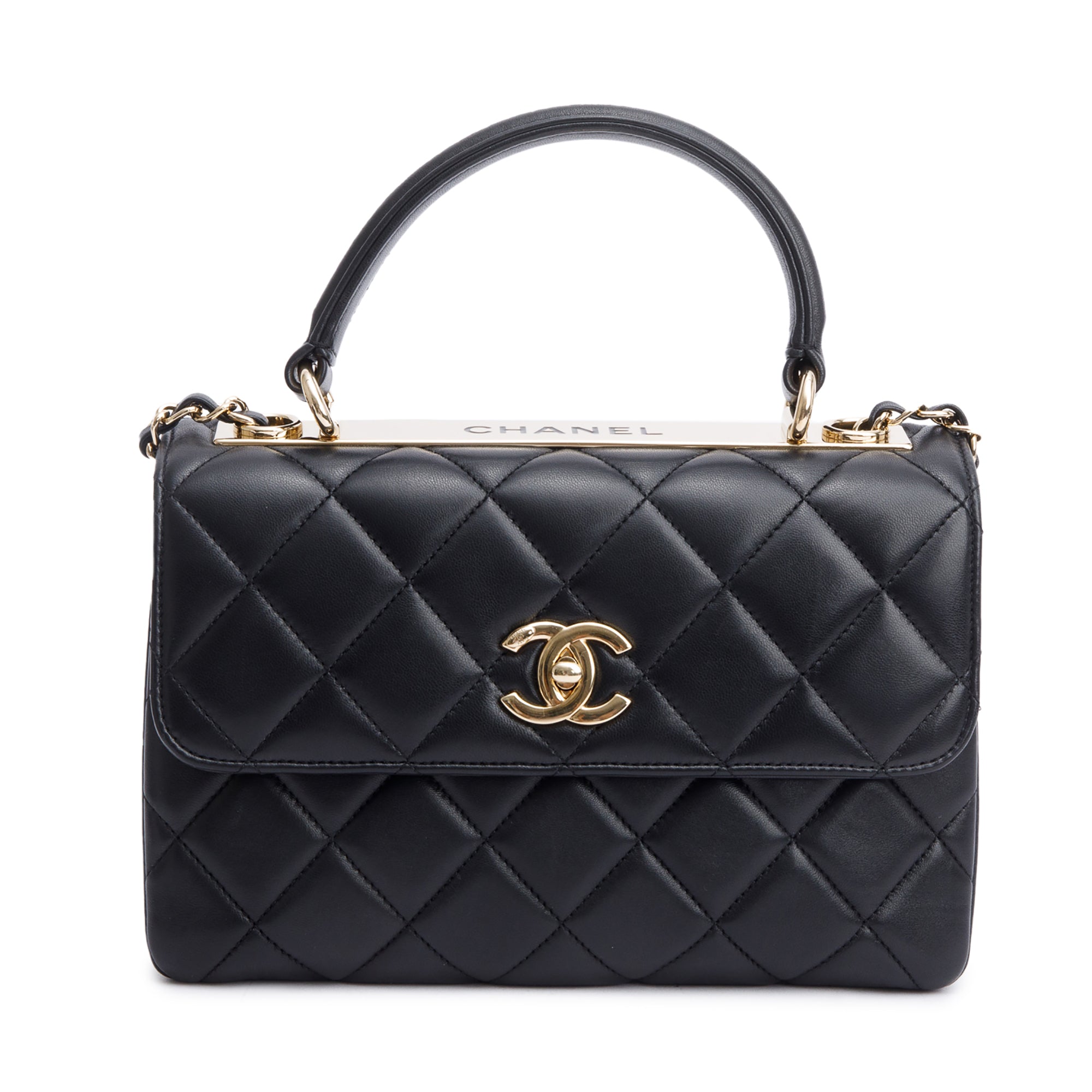 Chanel Black Quilted Lambskin Trendy CC Small Top Handle Flap Bag w/ Authenticity Card
