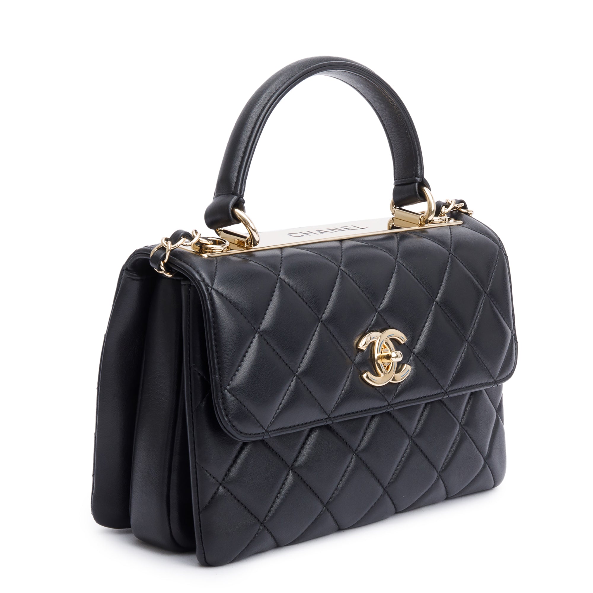 Chanel Black Quilted Lambskin Trendy CC Small Top Handle Flap Bag w/ Authenticity Card