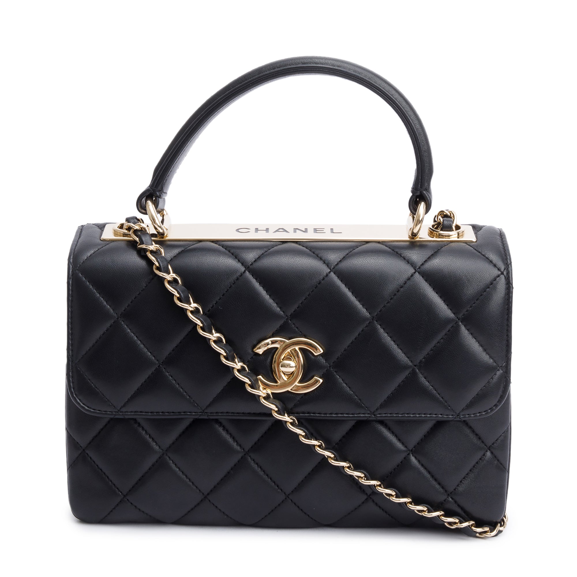 Chanel Black Quilted Lambskin Trendy CC Small Top Handle Flap Bag w/ Authenticity Card