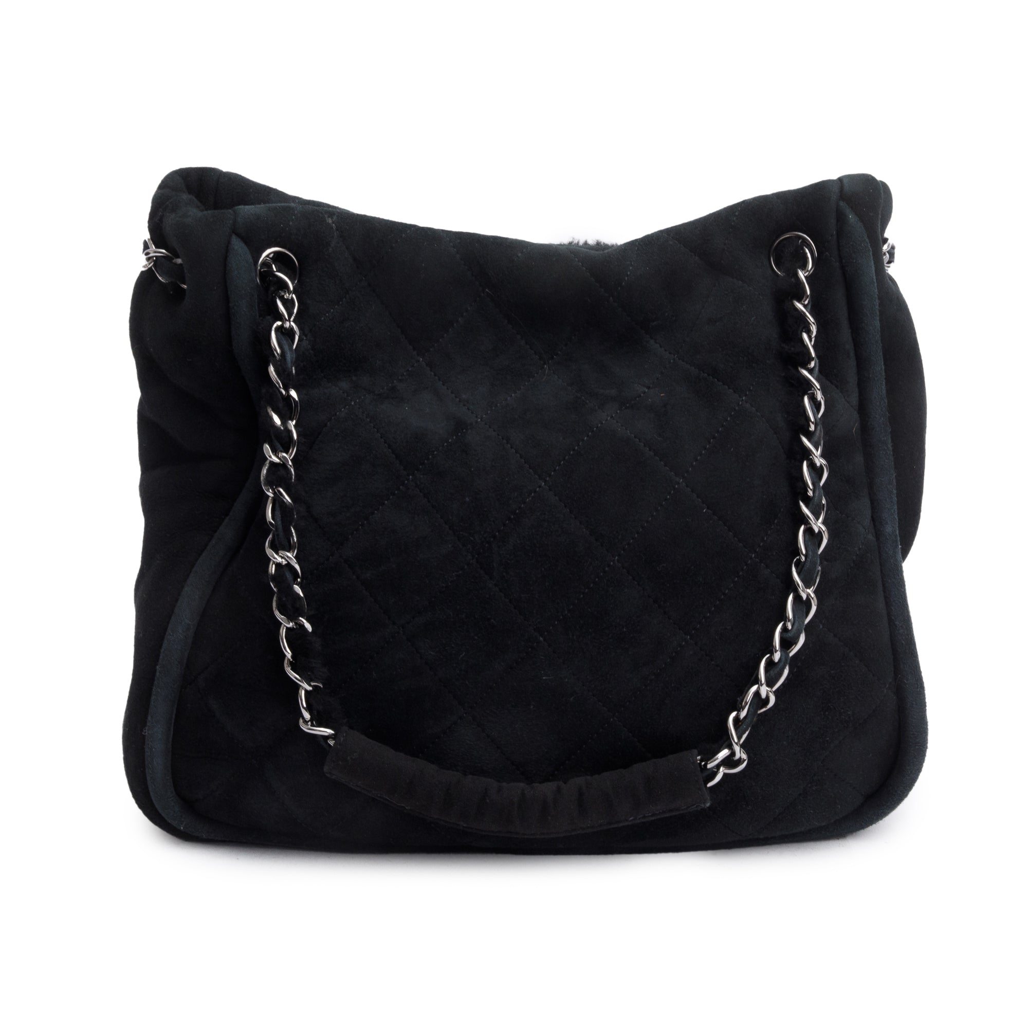 Chanel Black Quilted Nubuck Shearling Medium Reissue Tote