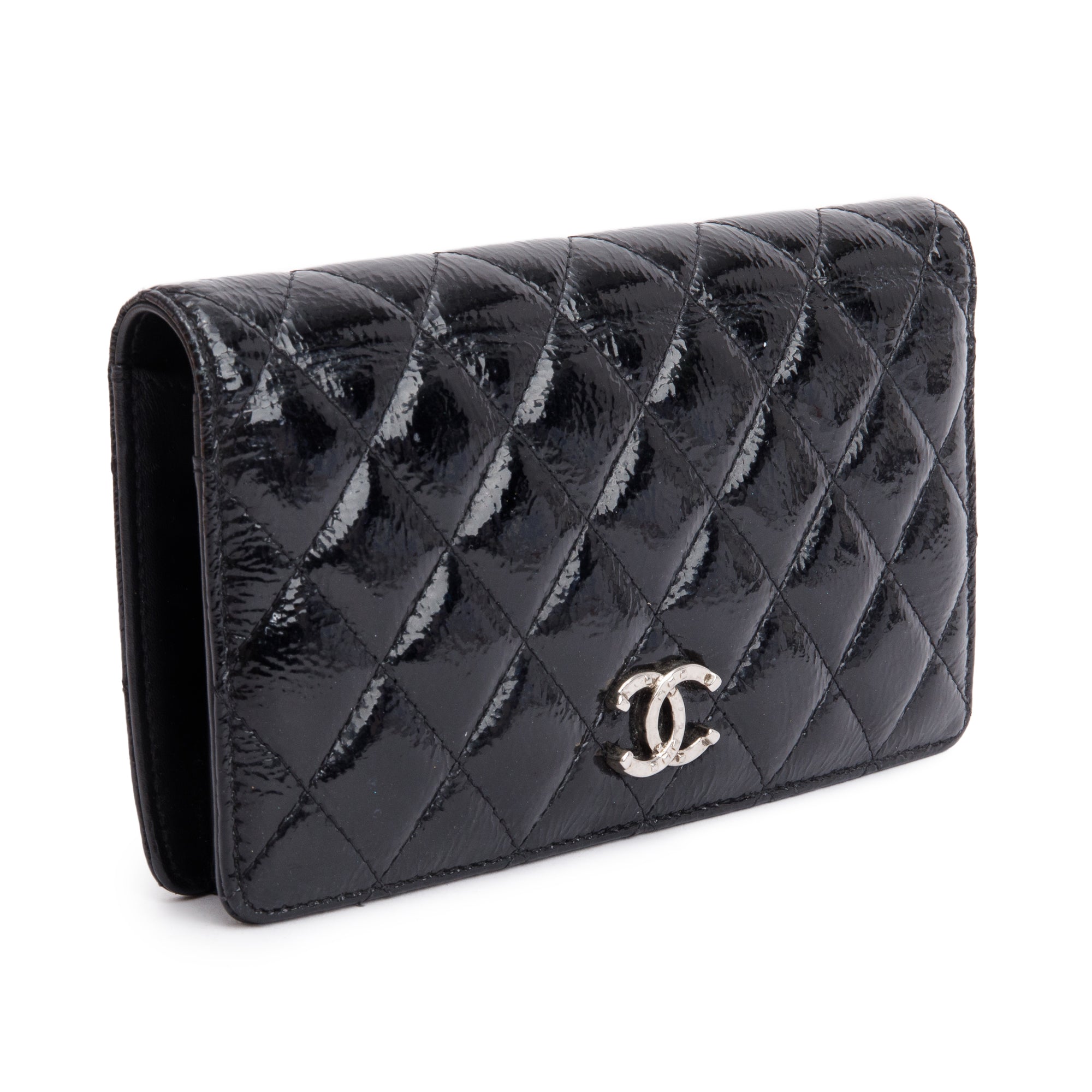 Chanel Black Quilted Patent Leather Brilliant Yen Wallet w/ Box & Authenticity Card