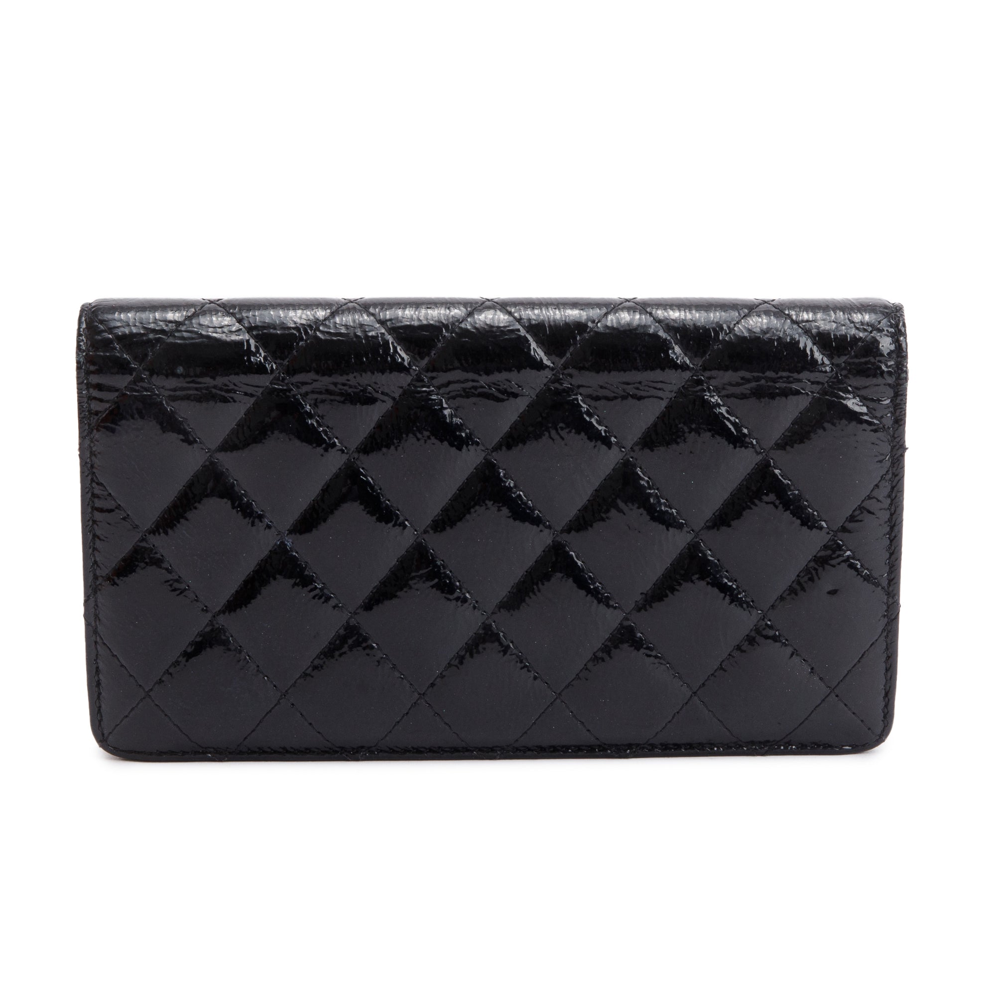 Chanel Black Quilted Patent Leather Brilliant Yen Wallet w/ Box & Authenticity Card