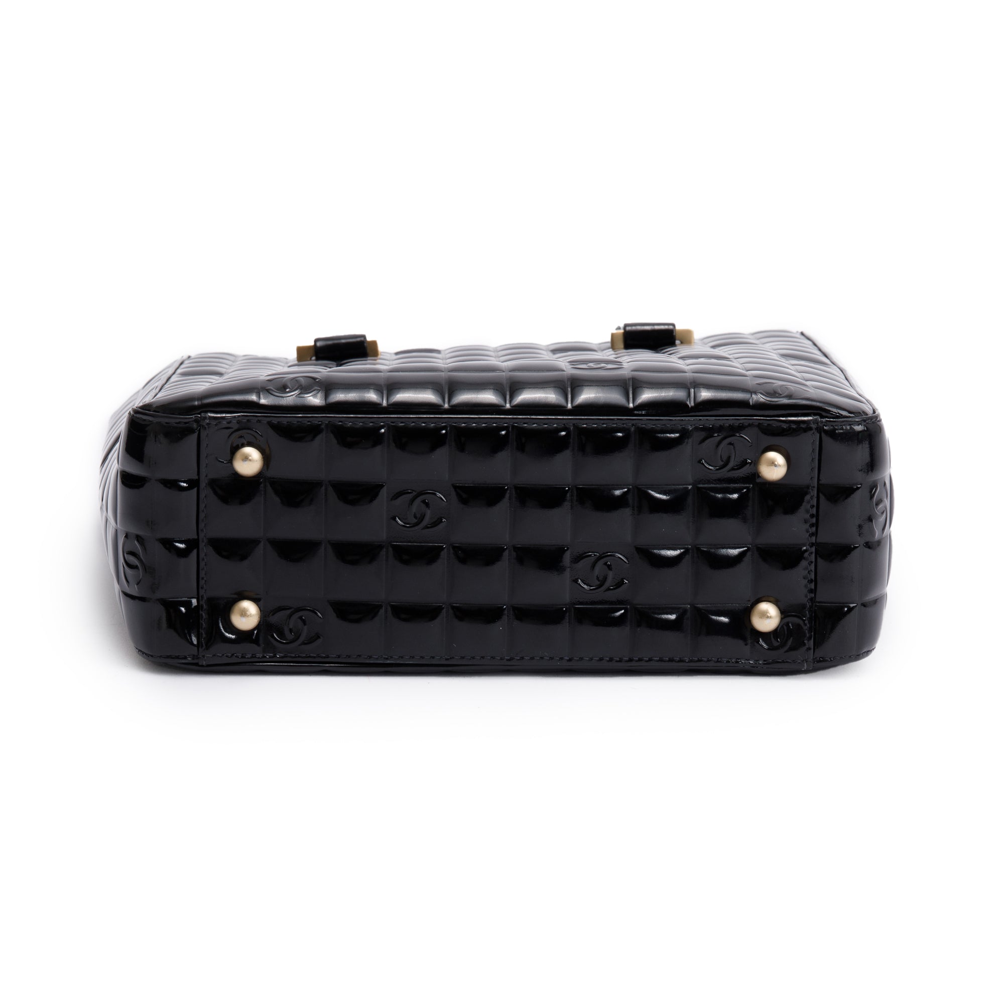 Chanel Black Quilted Patent Leather Chocolate Bar CC Tote Bag