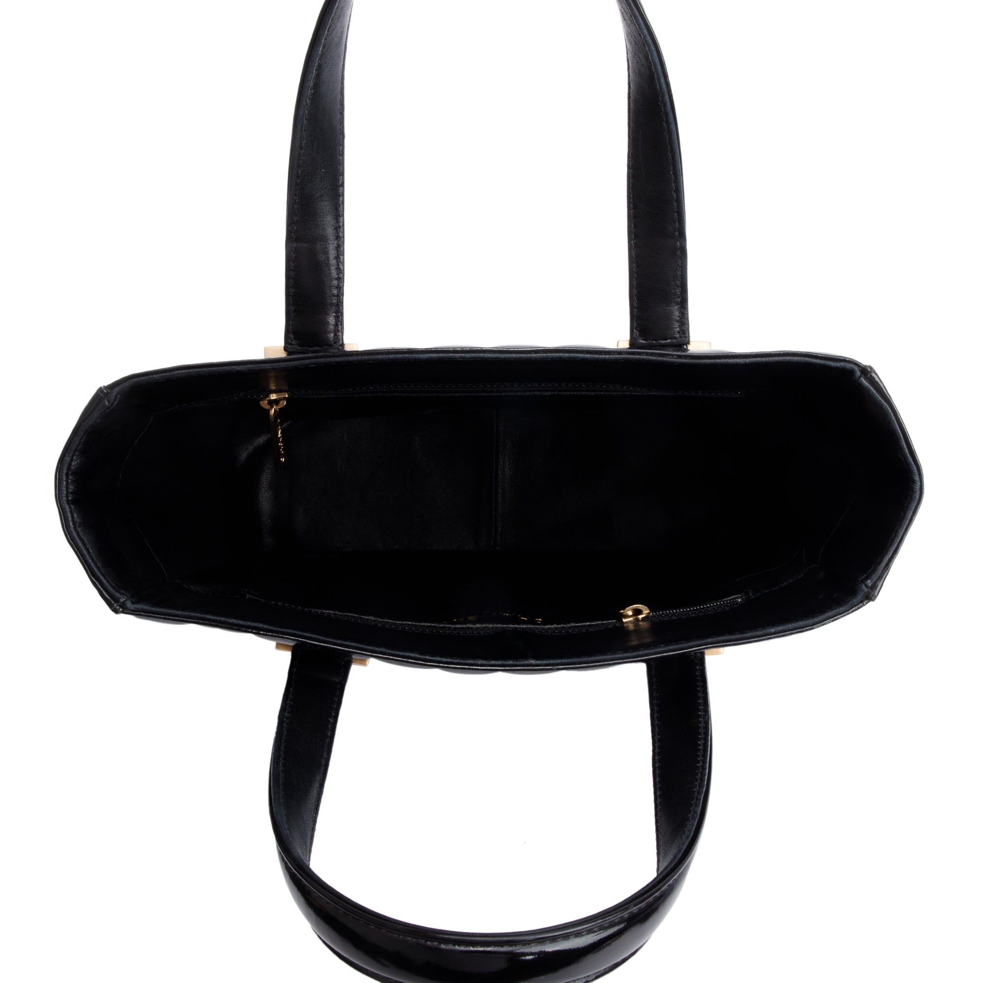 Chanel Black Quilted Patent Leather Chocolate Bar CC Tote Bag