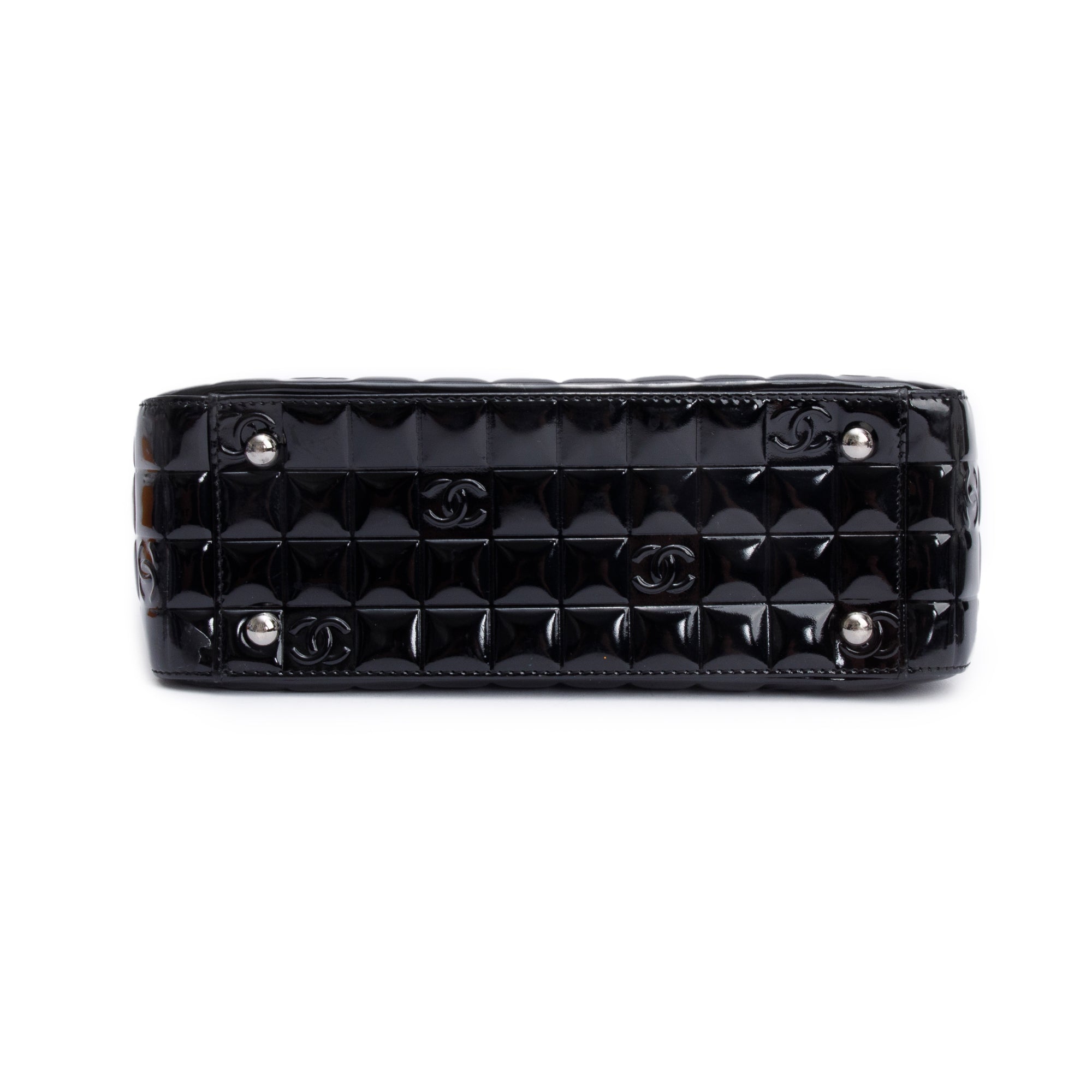 Chanel Black Quilted Patent Leather Chocolate Bar CC Tote Bag