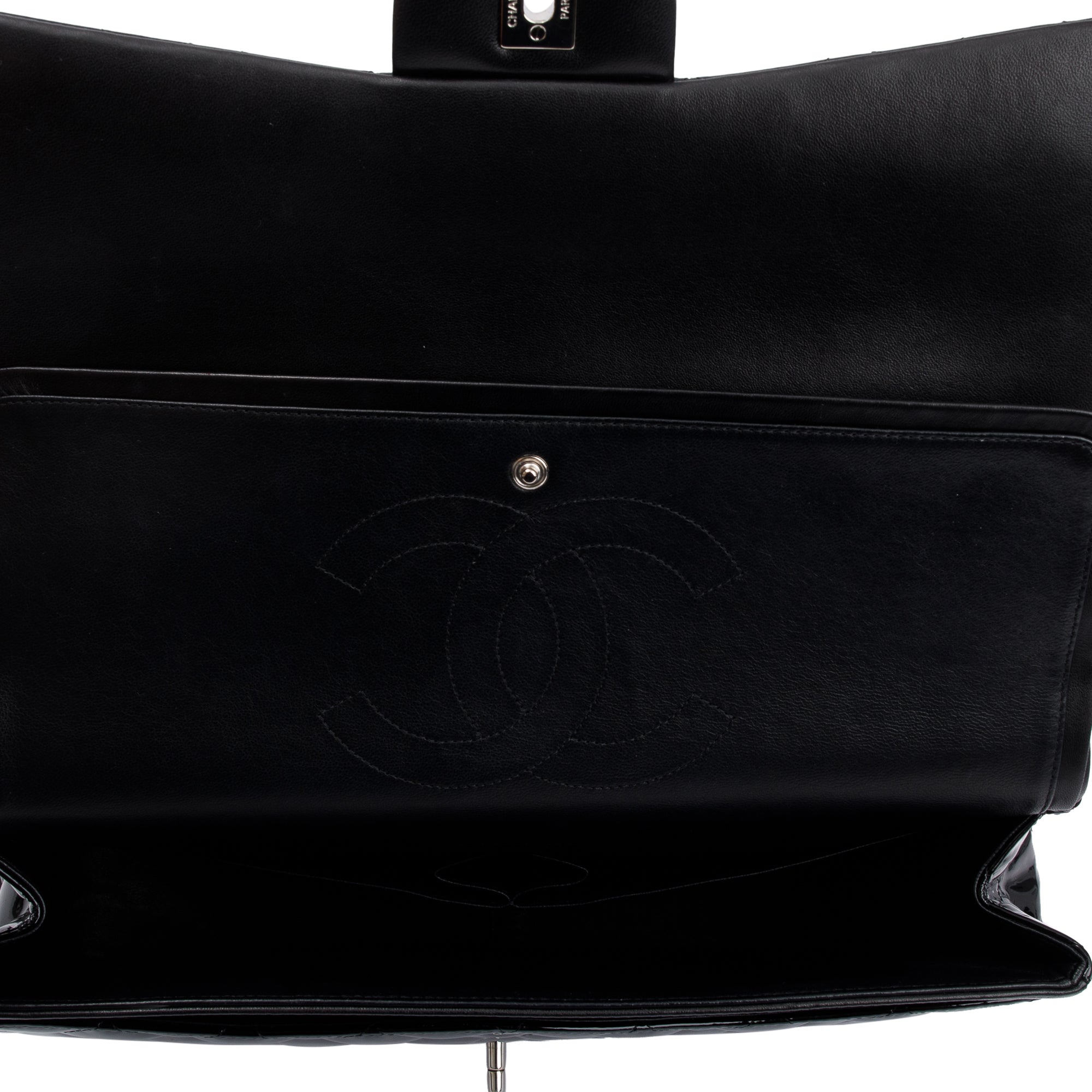 Chanel Black Quilted Patent Leather Classic Maxi Double Flap Bag w/ Box & Authenticity Card