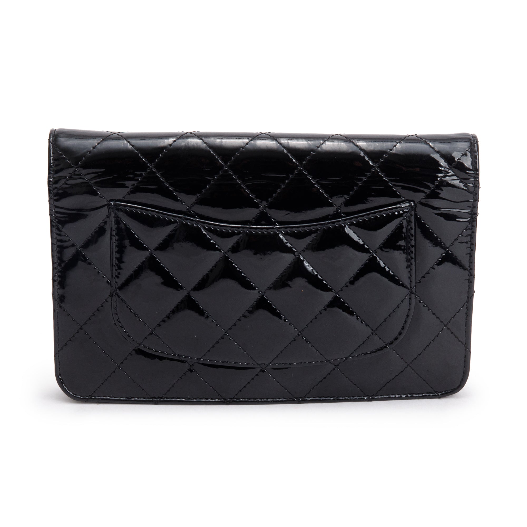 Chanel Black Quilted Patent Leather Classic Wallet on Chain