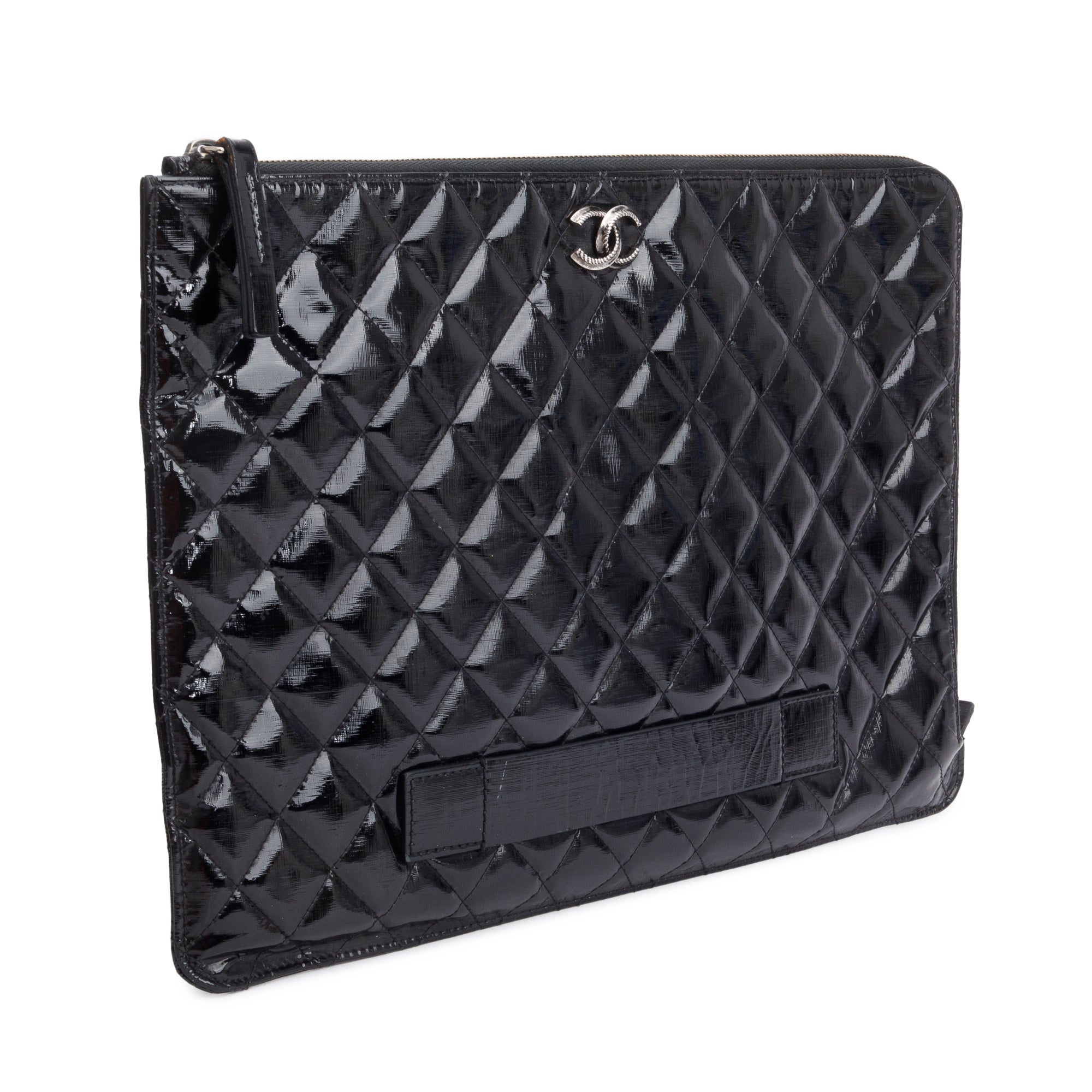 Chanel Black Quilted Patent Leather Laptop Pouch – OLIVER'S