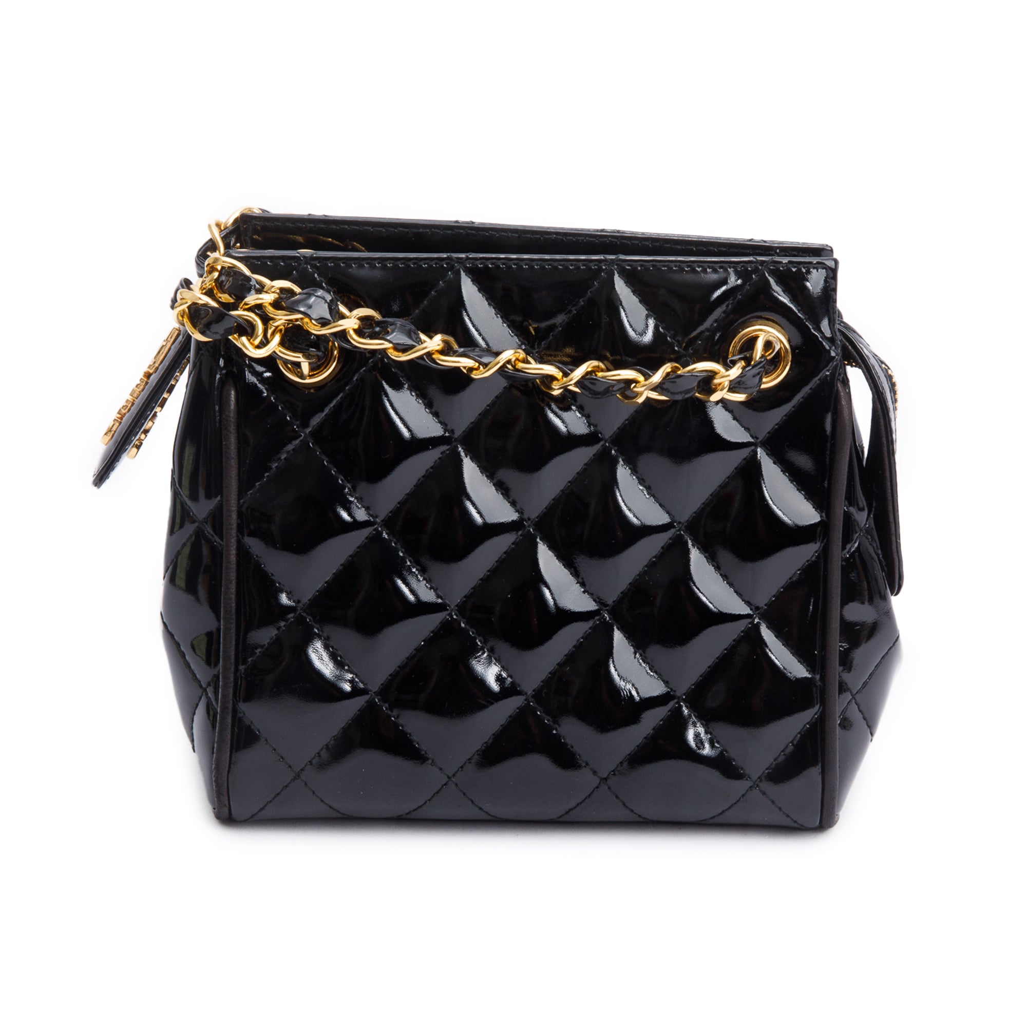 Chanel Black Quilted Patent Leather Mini Tote w/ Box & Authenticity Card