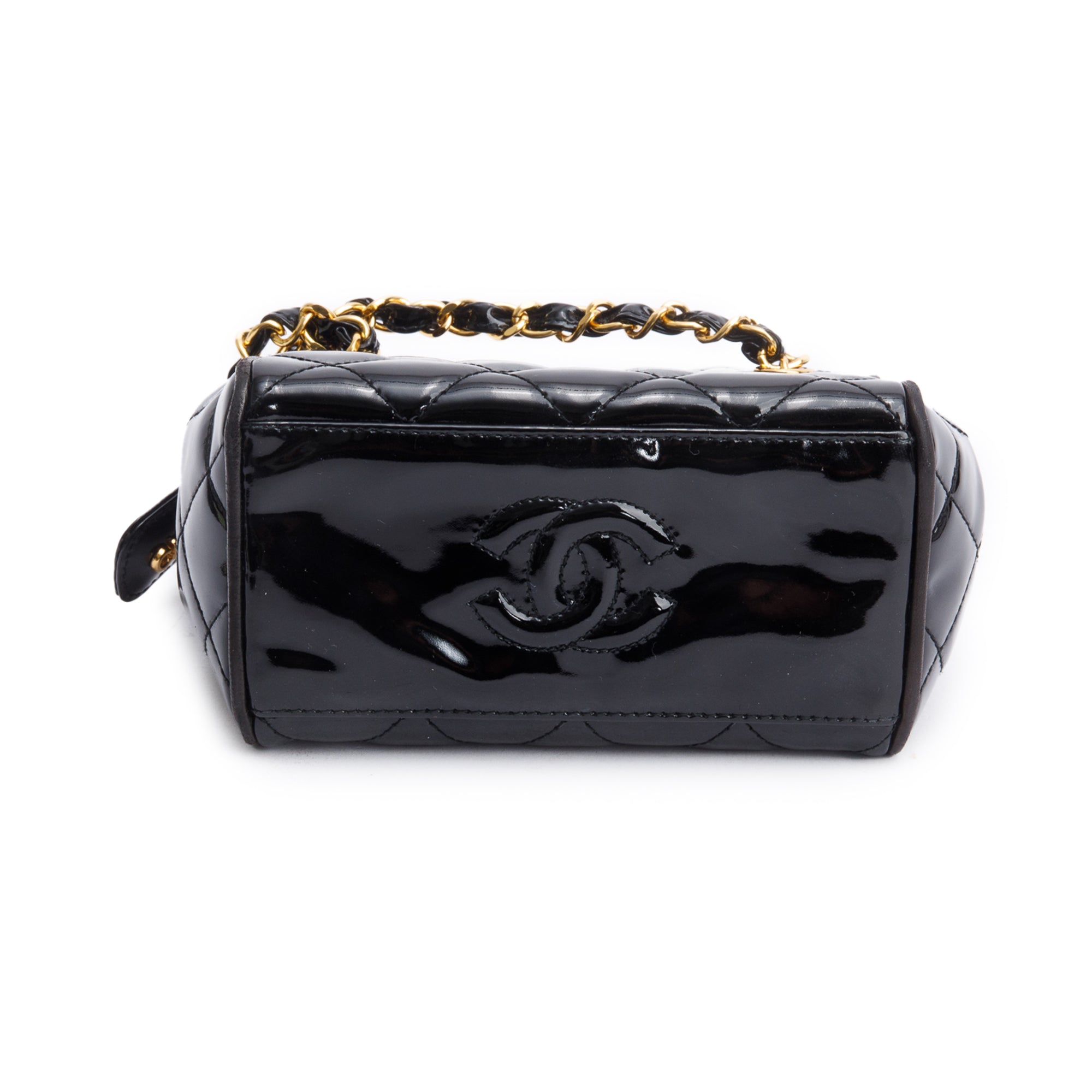 Chanel Black Quilted Patent Leather Mini Tote w/ Box & Authenticity Card