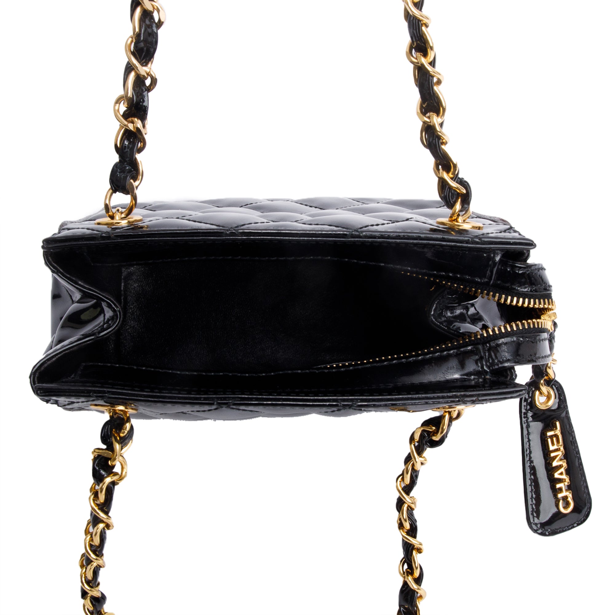 Chanel Black Quilted Patent Leather Mini Tote w/ Box & Authenticity Card