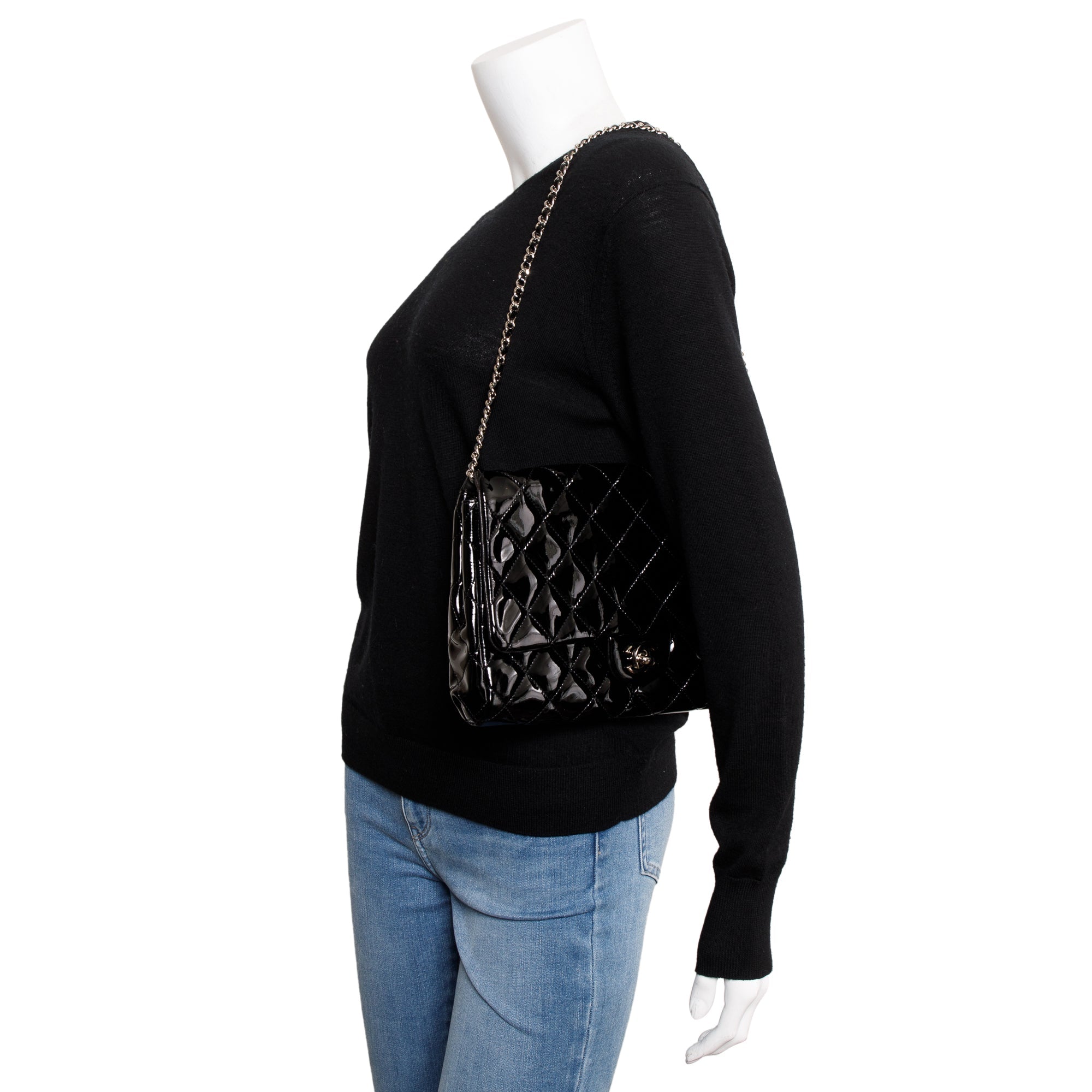 Chanel Black Quilted Patent Leather New Clutch