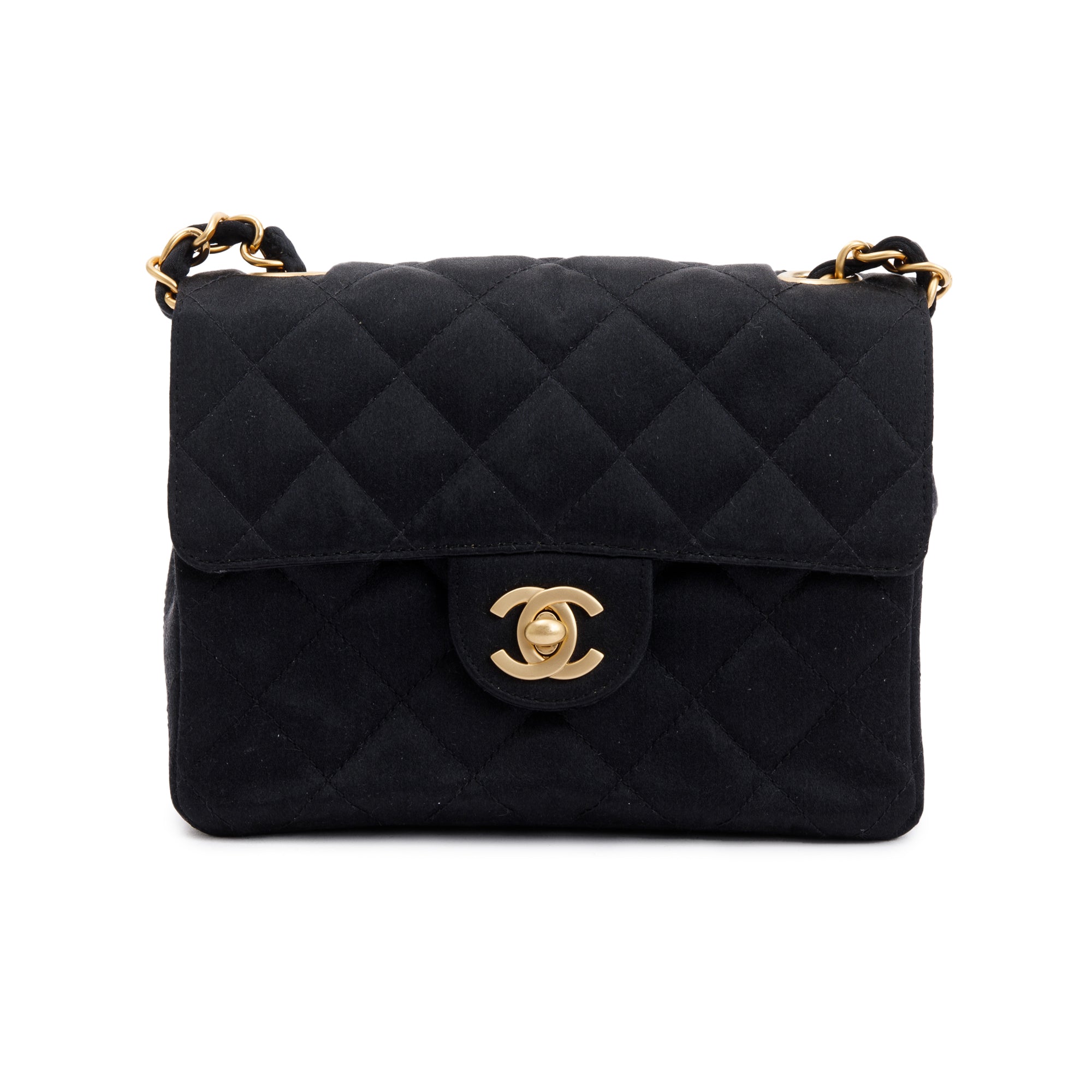 Chanel Black Quilted Satin Classic Square Mini Flap Bag