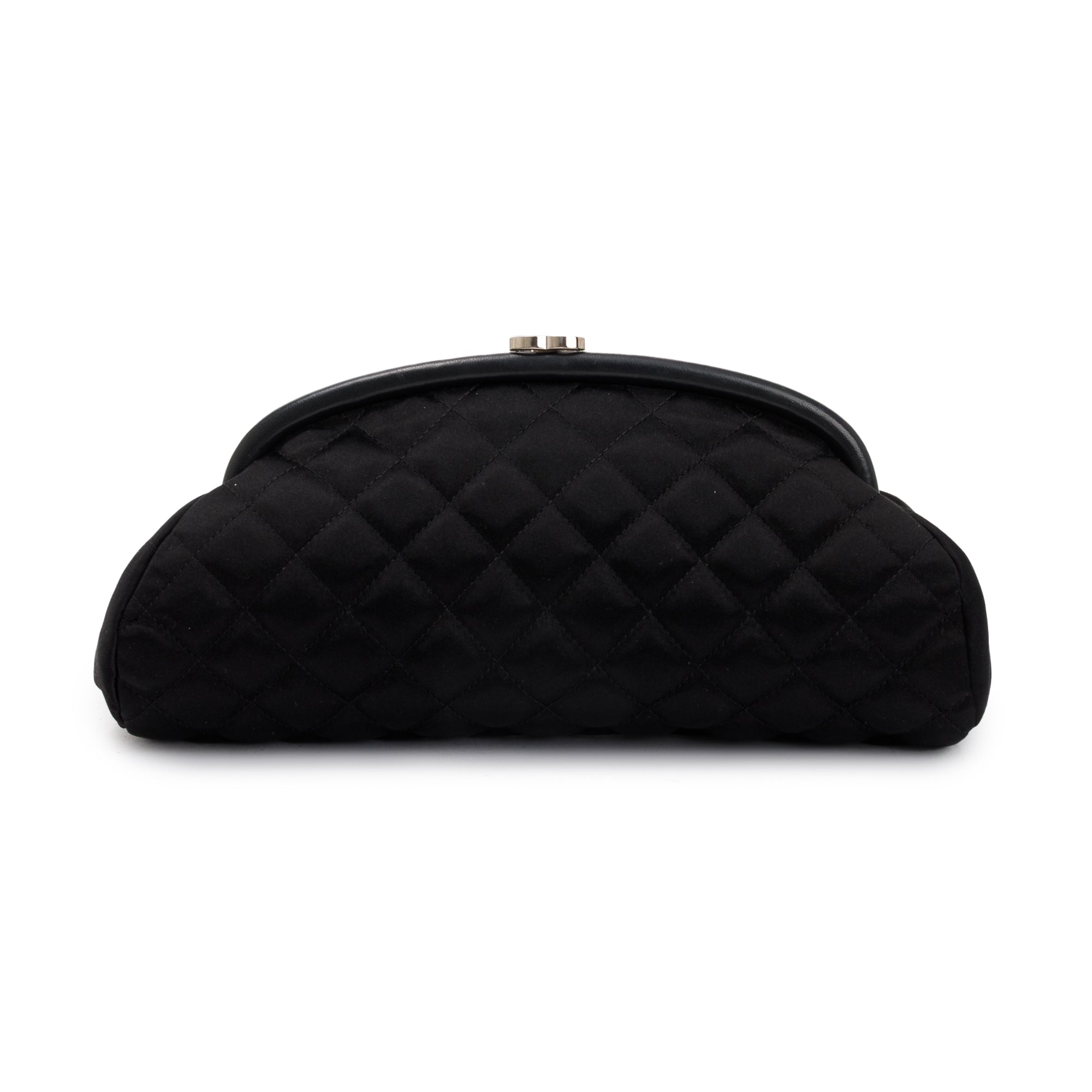 Chanel Black Quilted Satin Timeless Frame Clutch w/ Authenticity Card