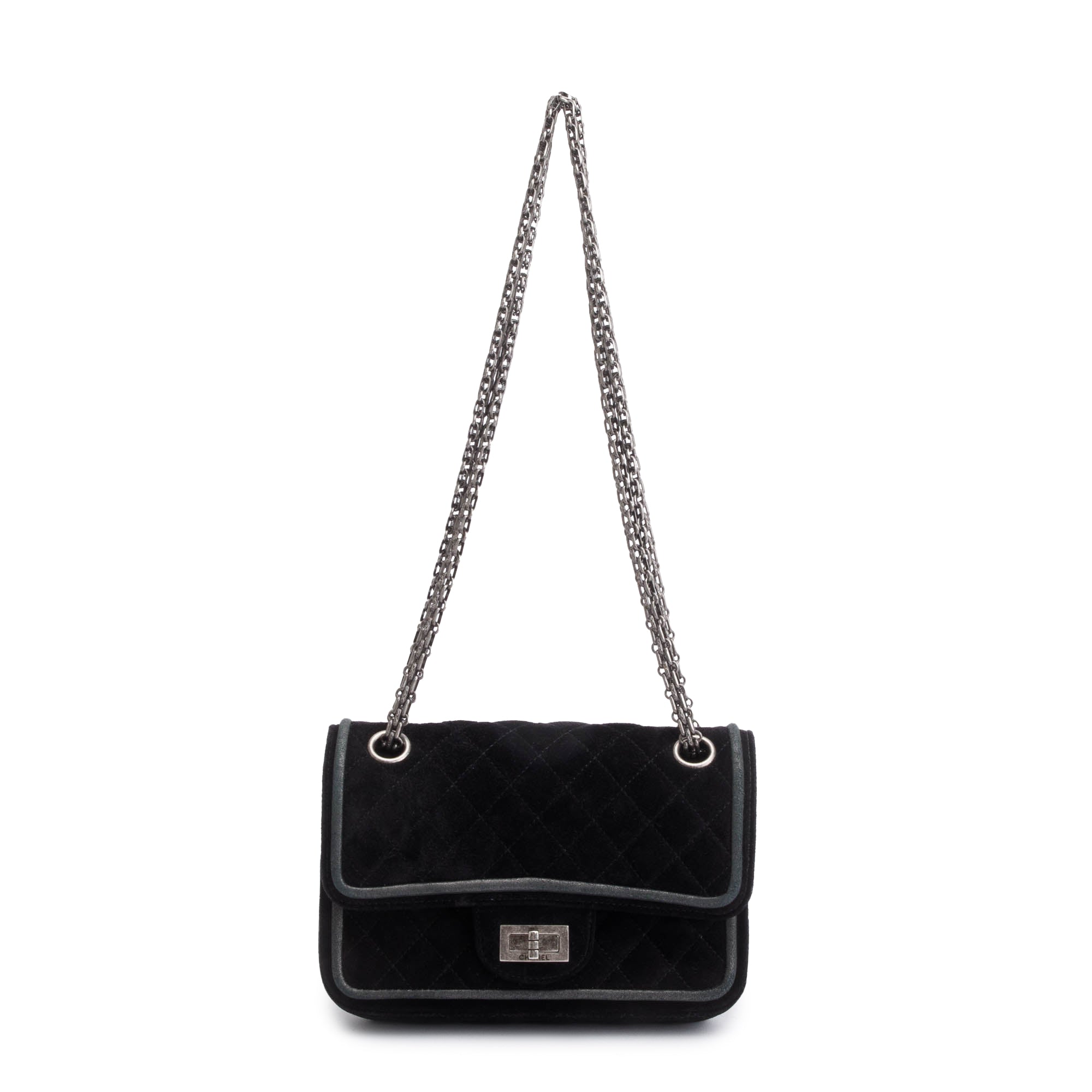 Chanel Black Quilted Suede 2.55 Reissue Mini Square Double Flap Bag w/ Authenticity Card