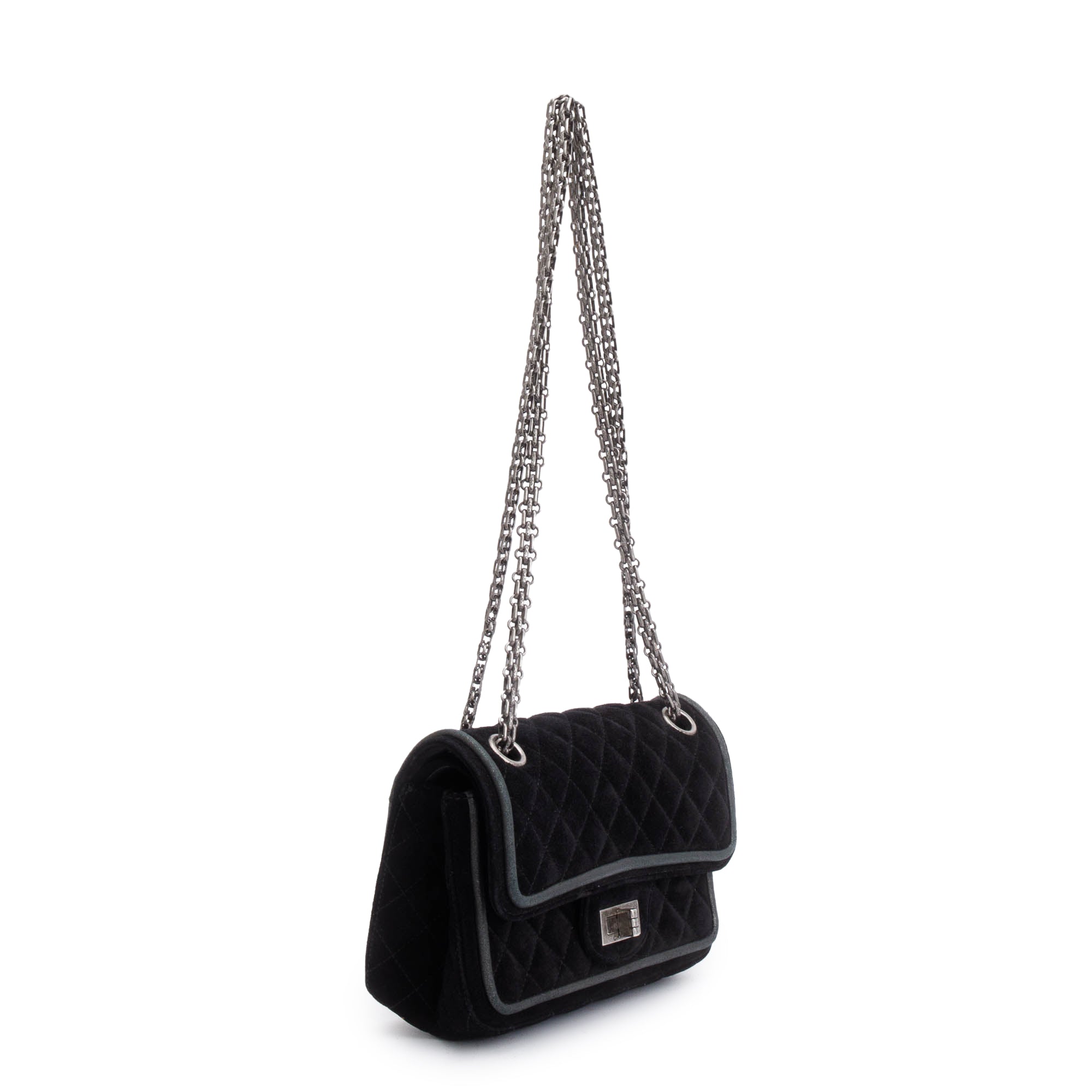 Chanel Black Quilted Suede 2.55 Reissue Mini Square Double Flap Bag w/ Authenticity Card