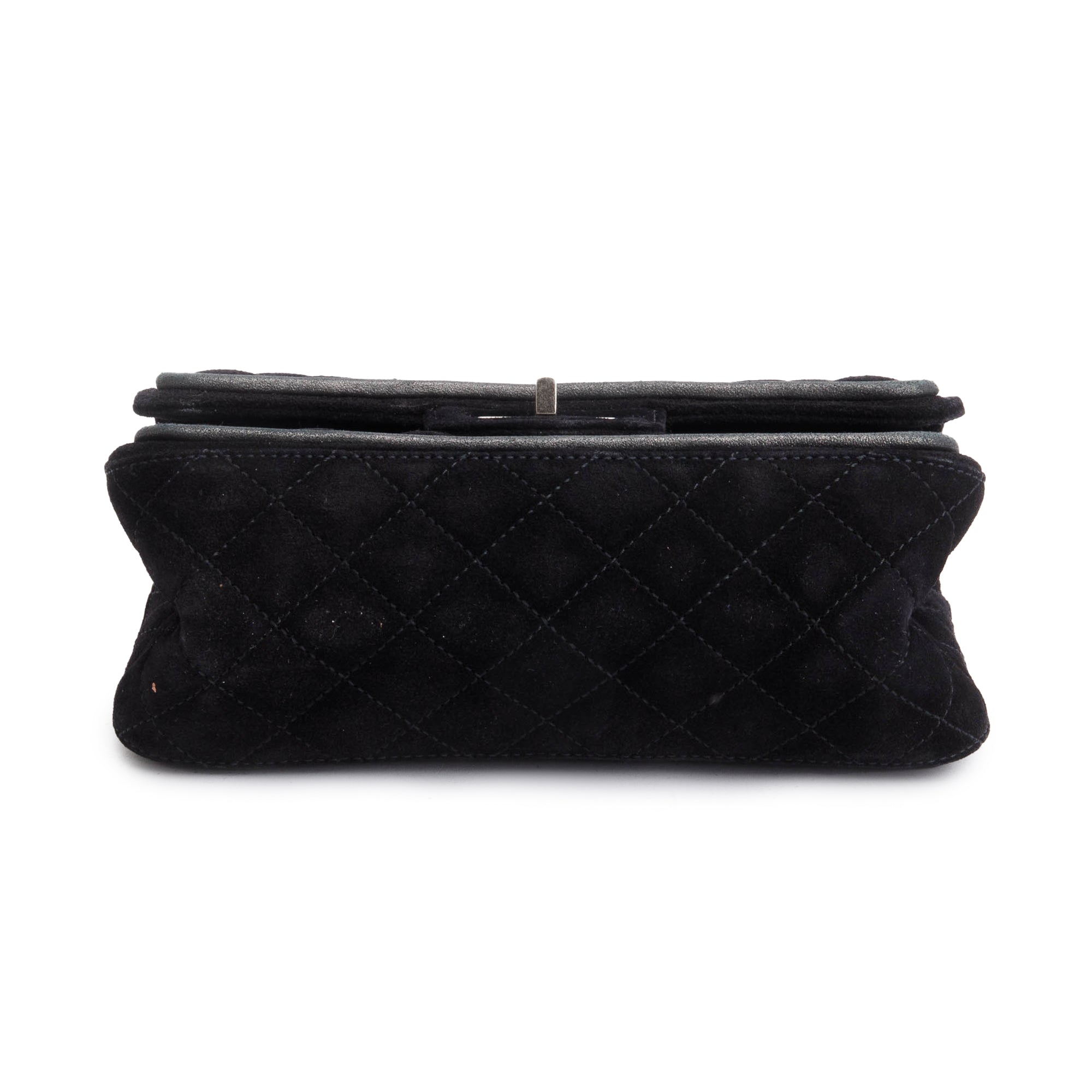 Chanel Black Quilted Suede 2.55 Reissue Mini Square Double Flap Bag w/ Authenticity Card