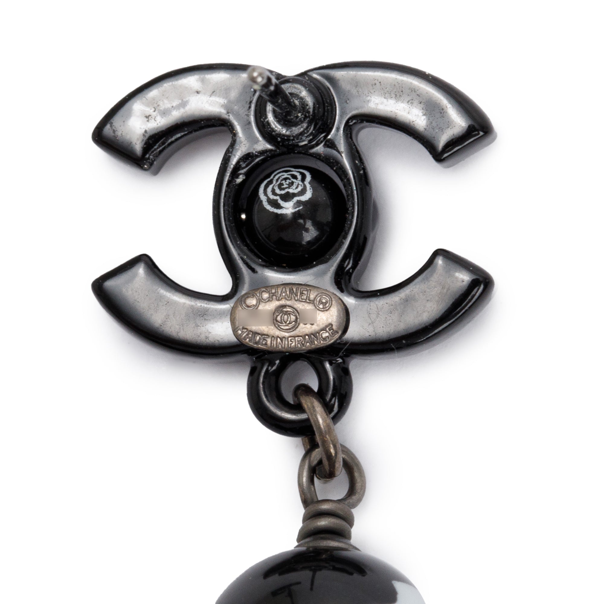 Chanel Black Resin CC Coco Bead Drop Earrings