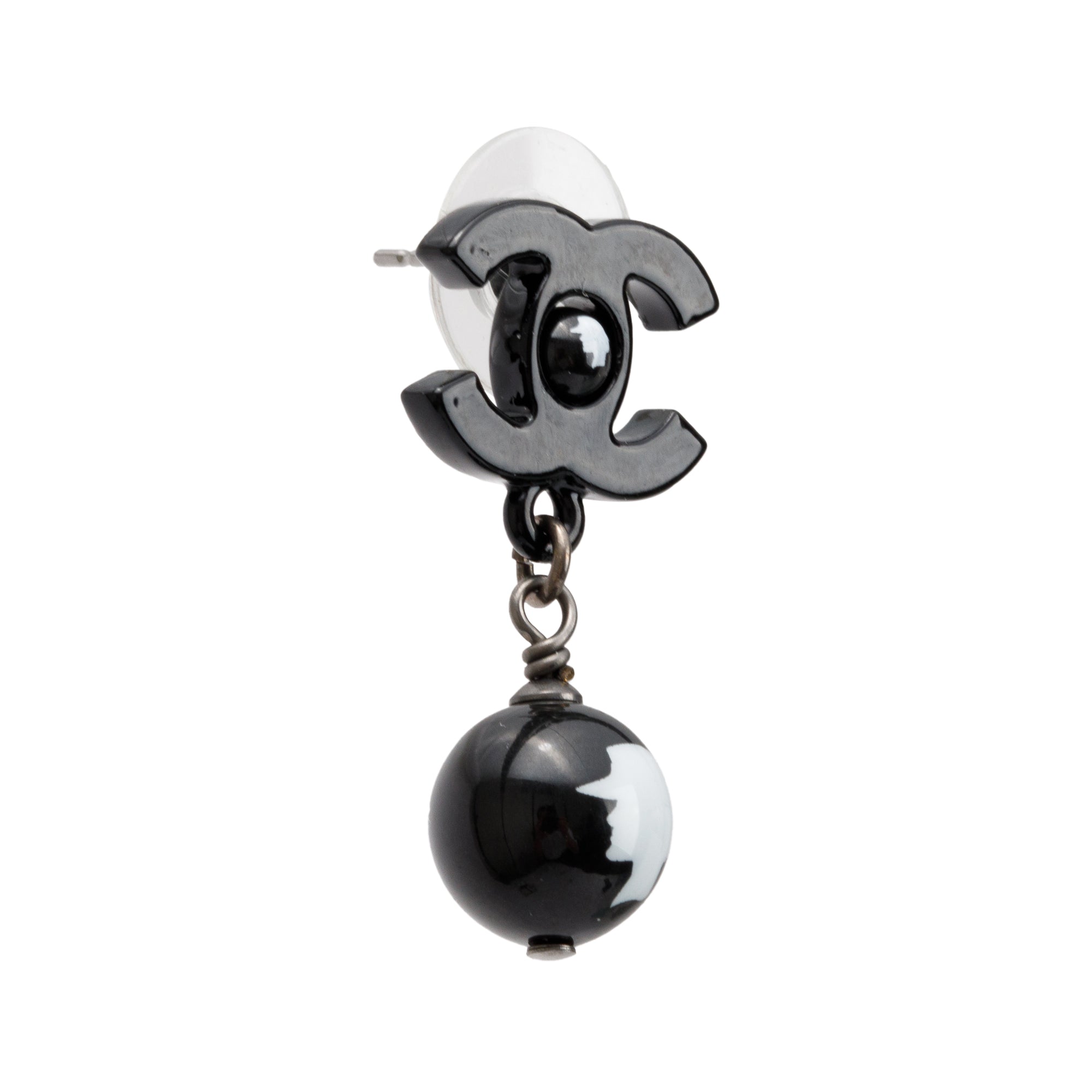 Chanel Black Resin CC Coco Bead Drop Earrings