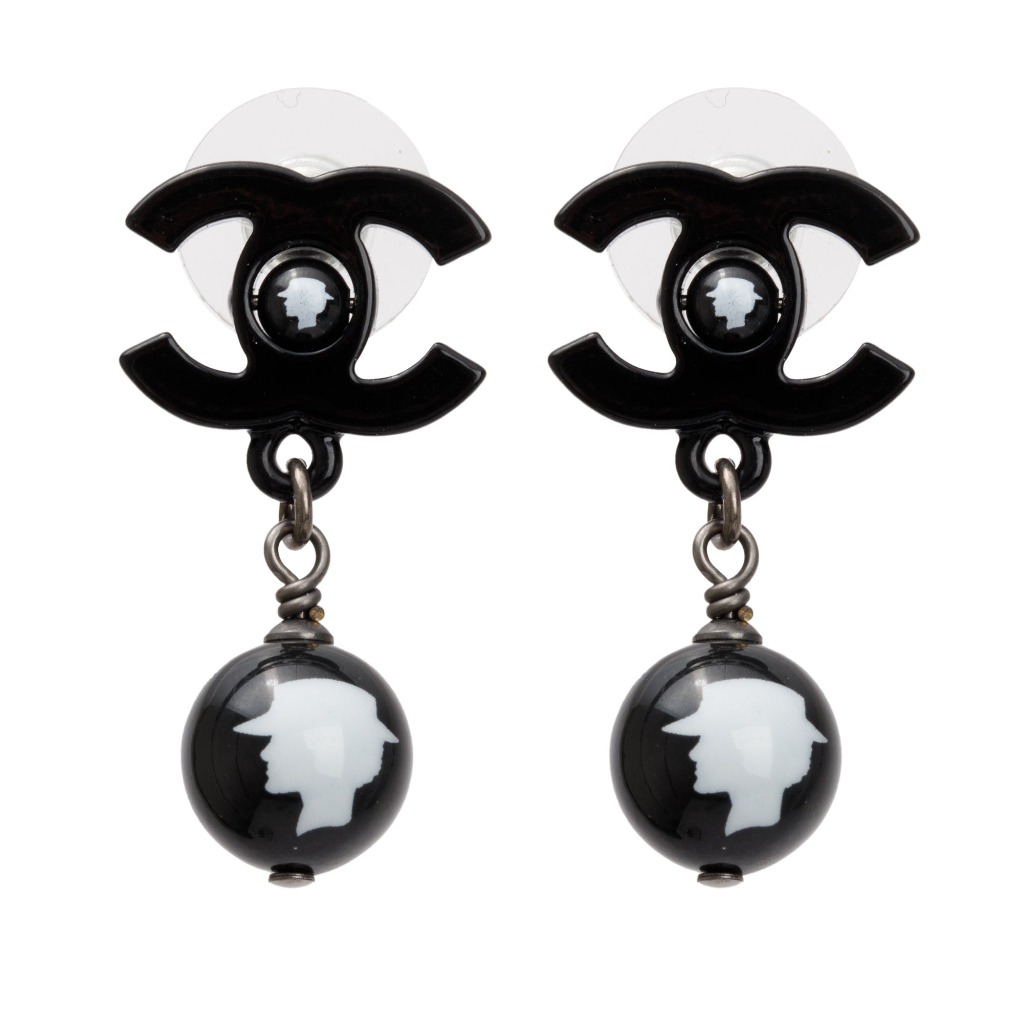 Chanel Black Resin CC Coco Bead Drop Earrings