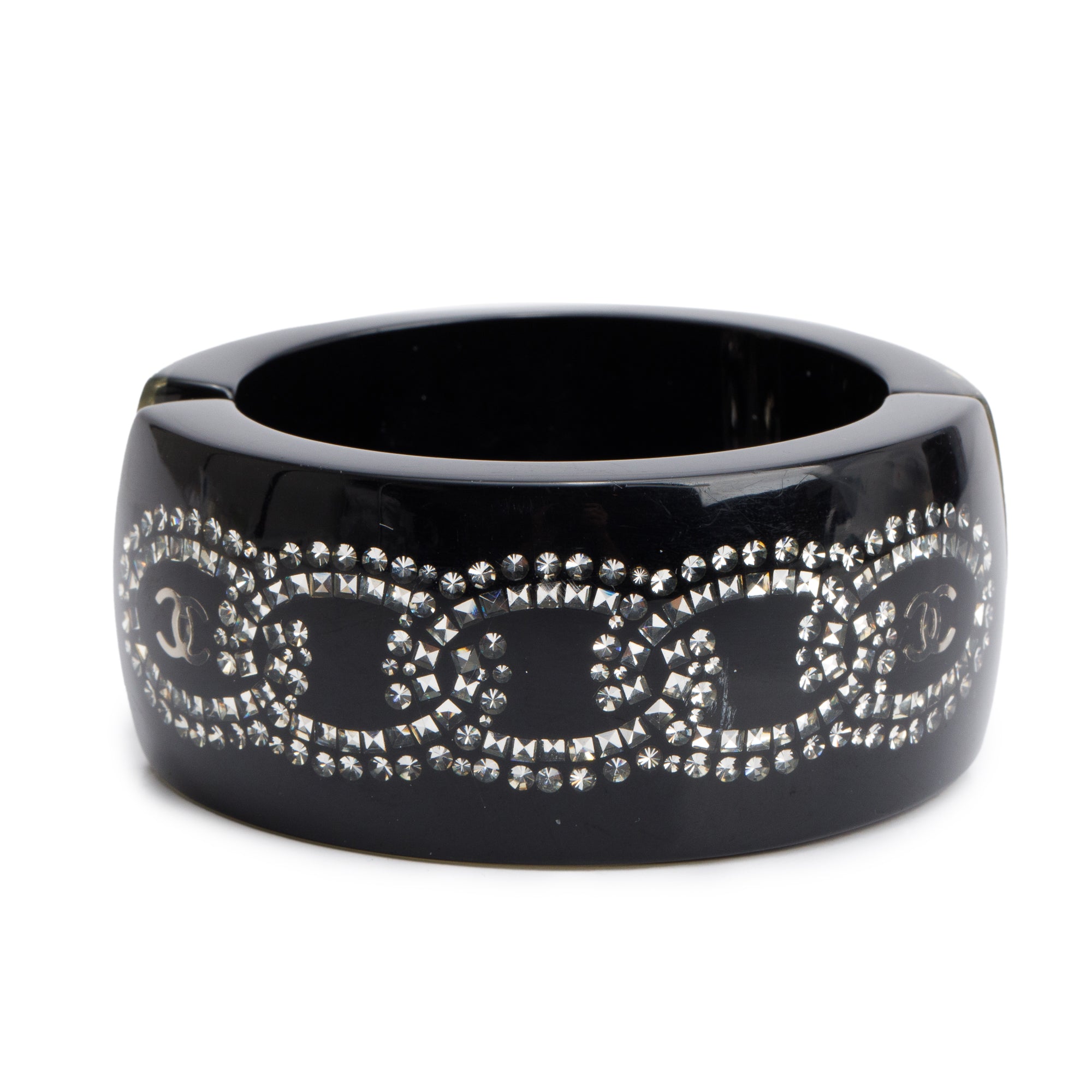 Chanel Black Resin Strass CC Hinged Bracelet