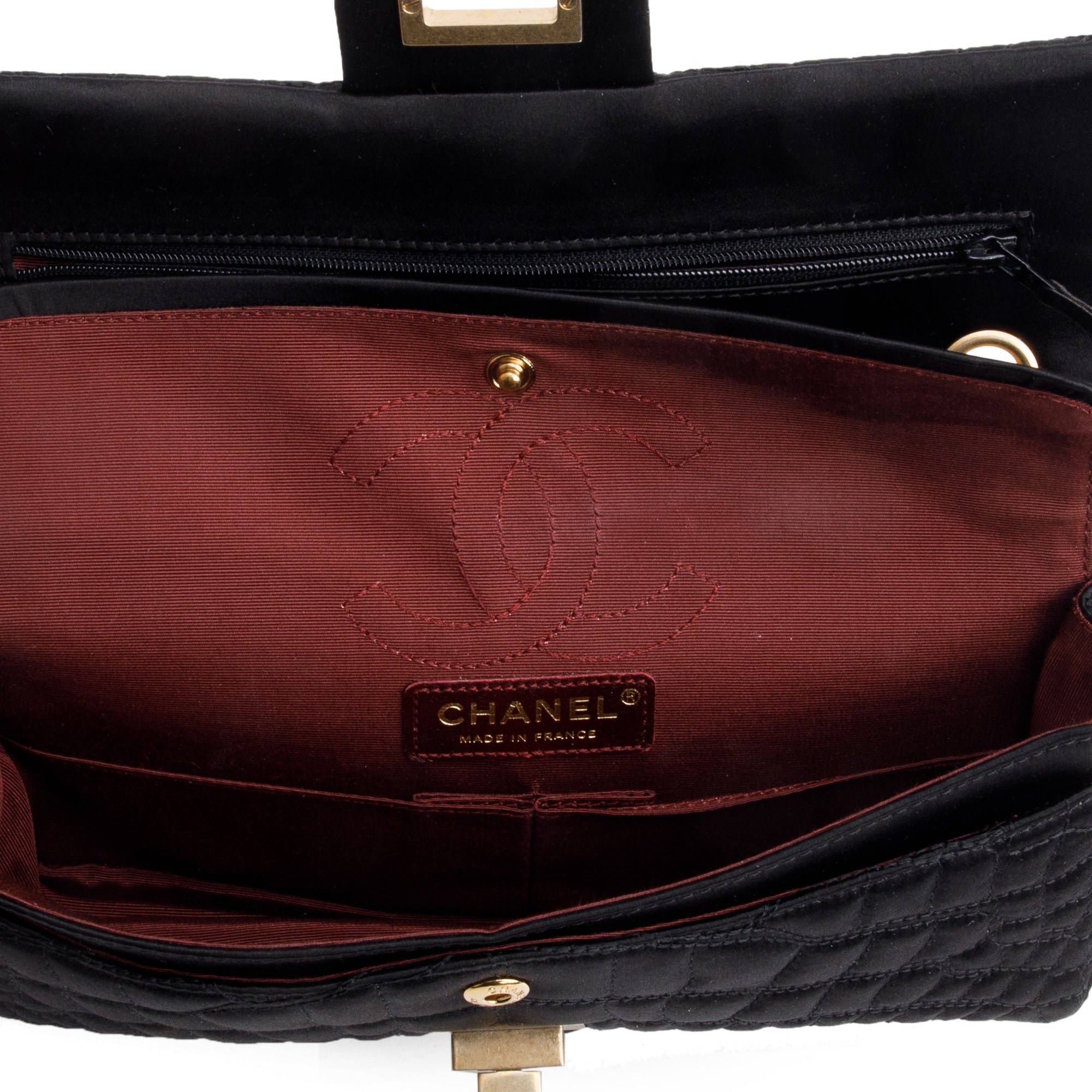 Chanel Black Satin Coco's Croc 2.55 Reissue East/West Double Flap Bag w/ Box