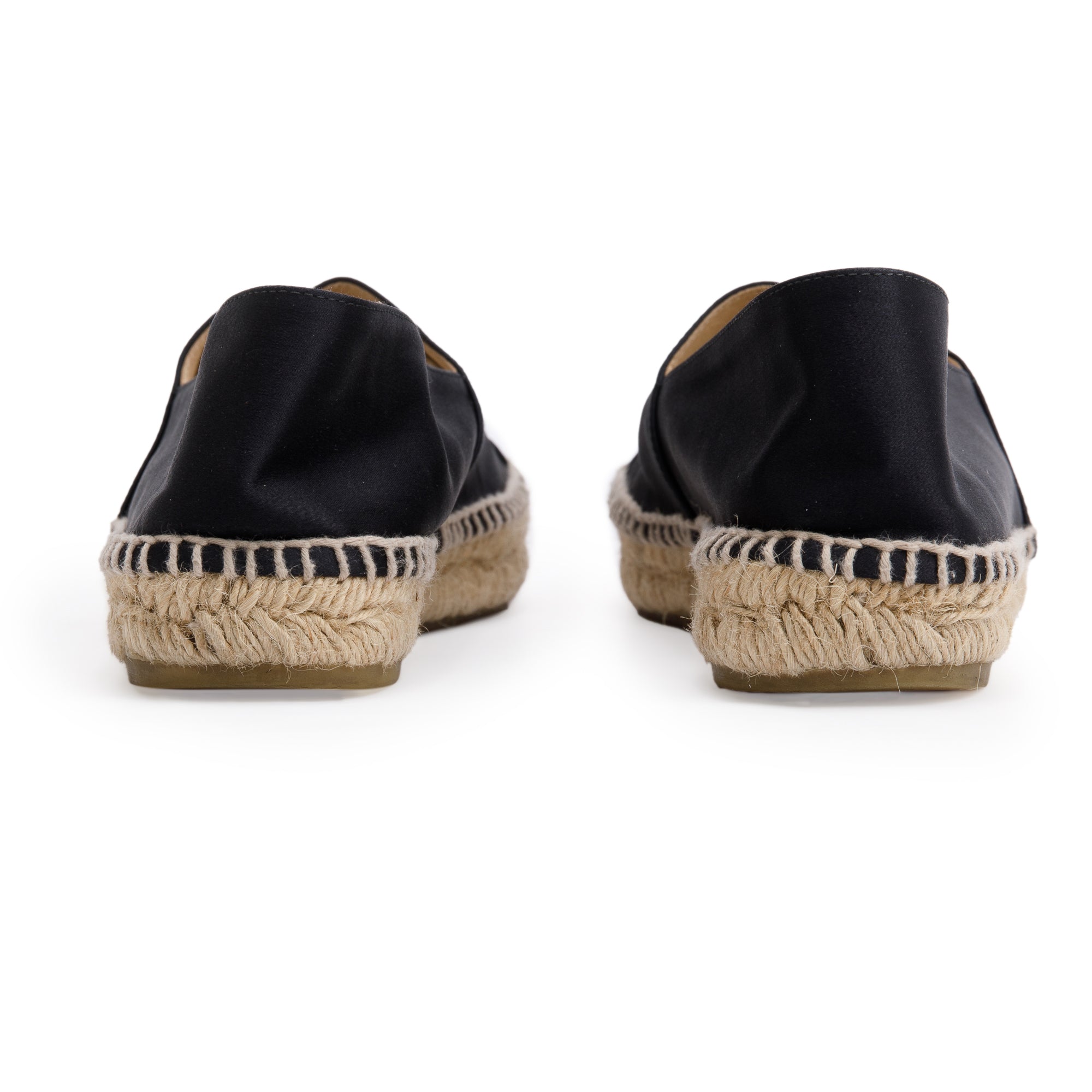 Chanel Black Satin Interlocking CC Logo Espadrilles, Size 39