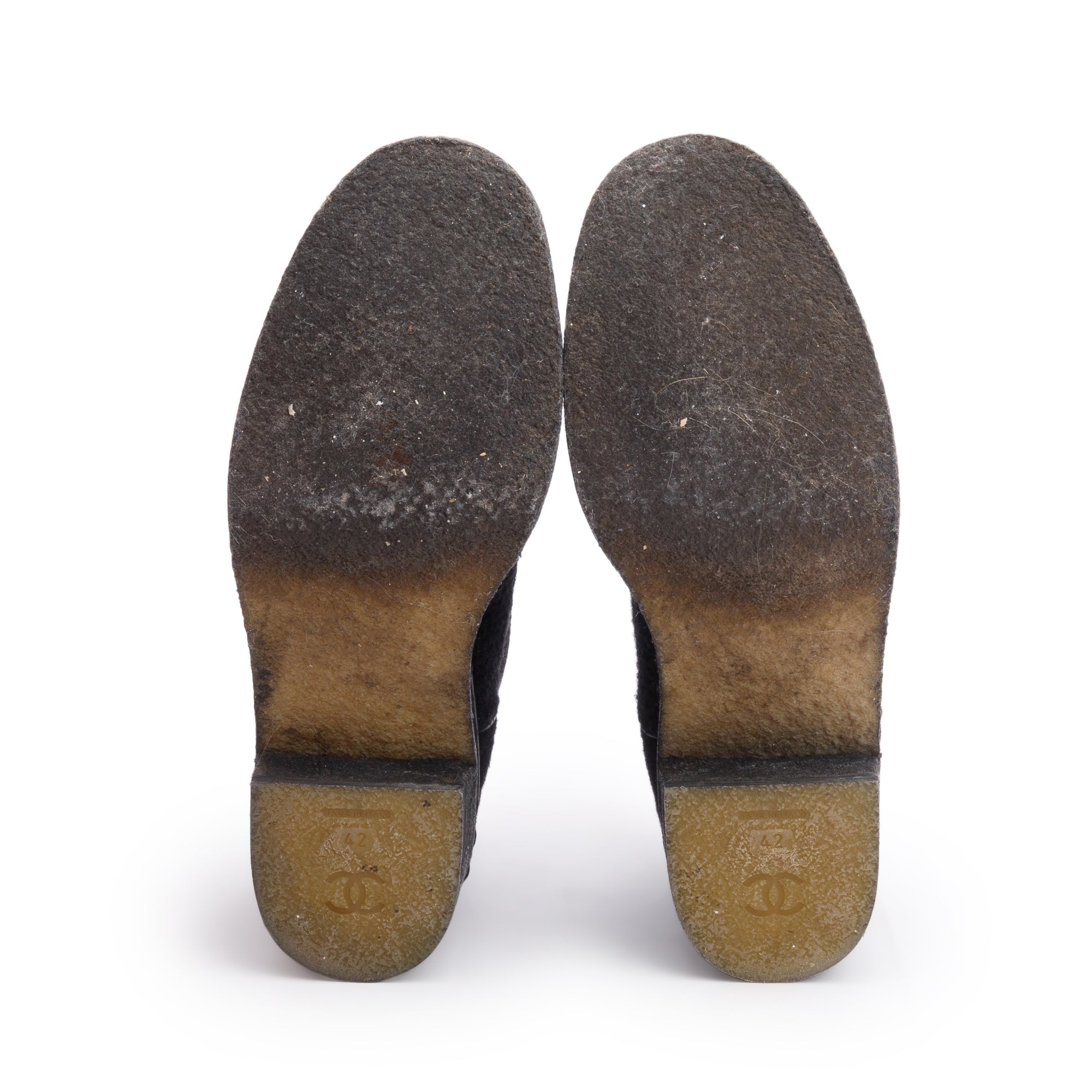 Chanel Black Suede Tweed Interlocking CC Logo Combat Boots, Size 42