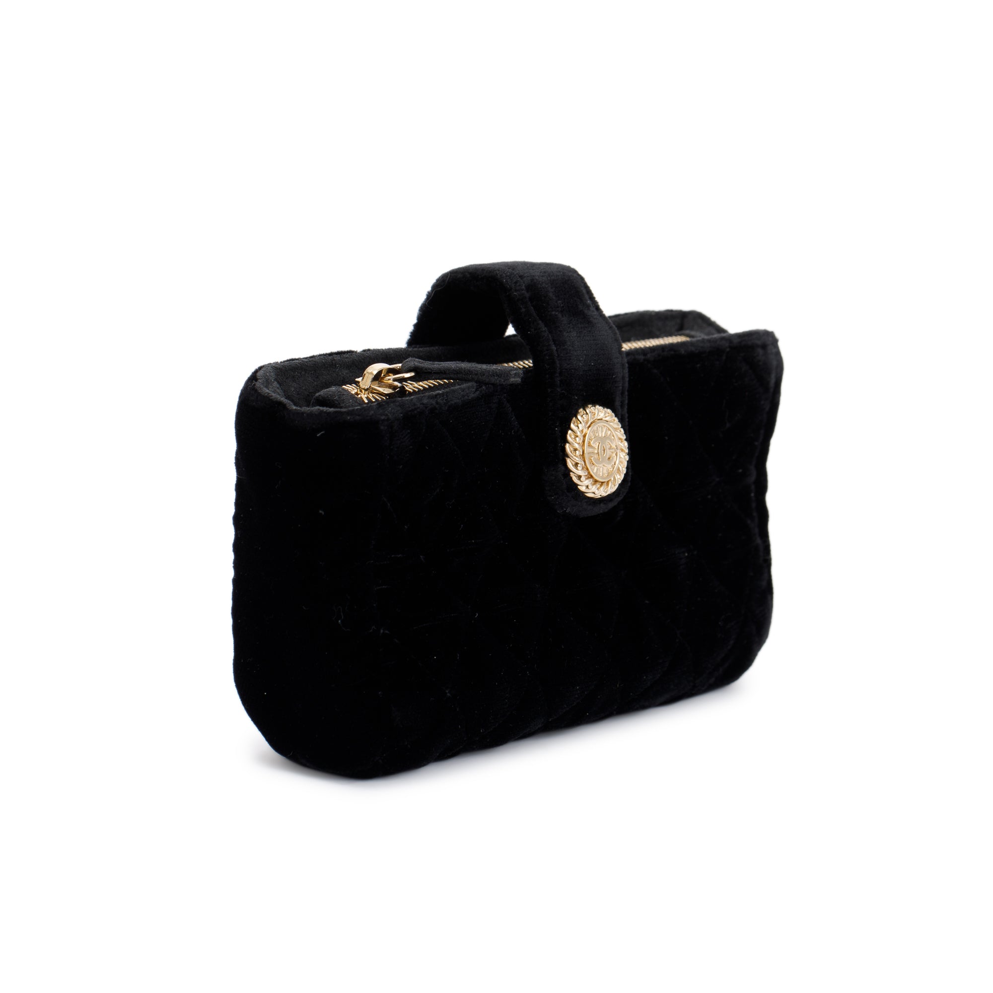 Chanel Black Velvet O-Phone Holder Pouch w/ Box