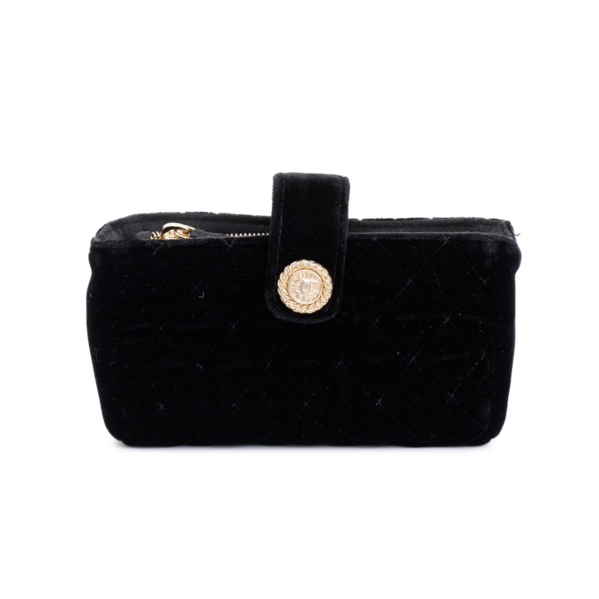 Chanel Black Velvet O-Phone Holder Pouch w/ Box