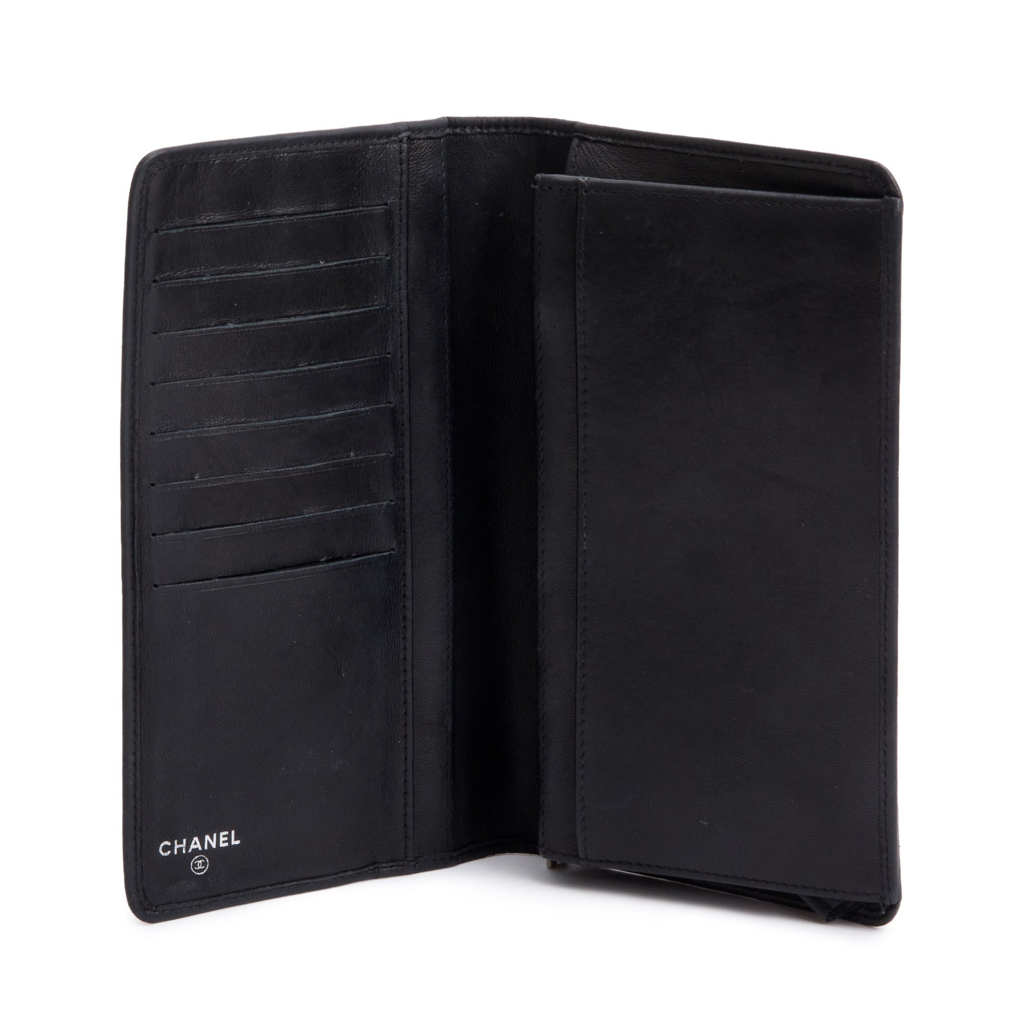 Chanel Black Vertical Quilt Lambskin Leather Interlocking CC Long Bifold Wallet