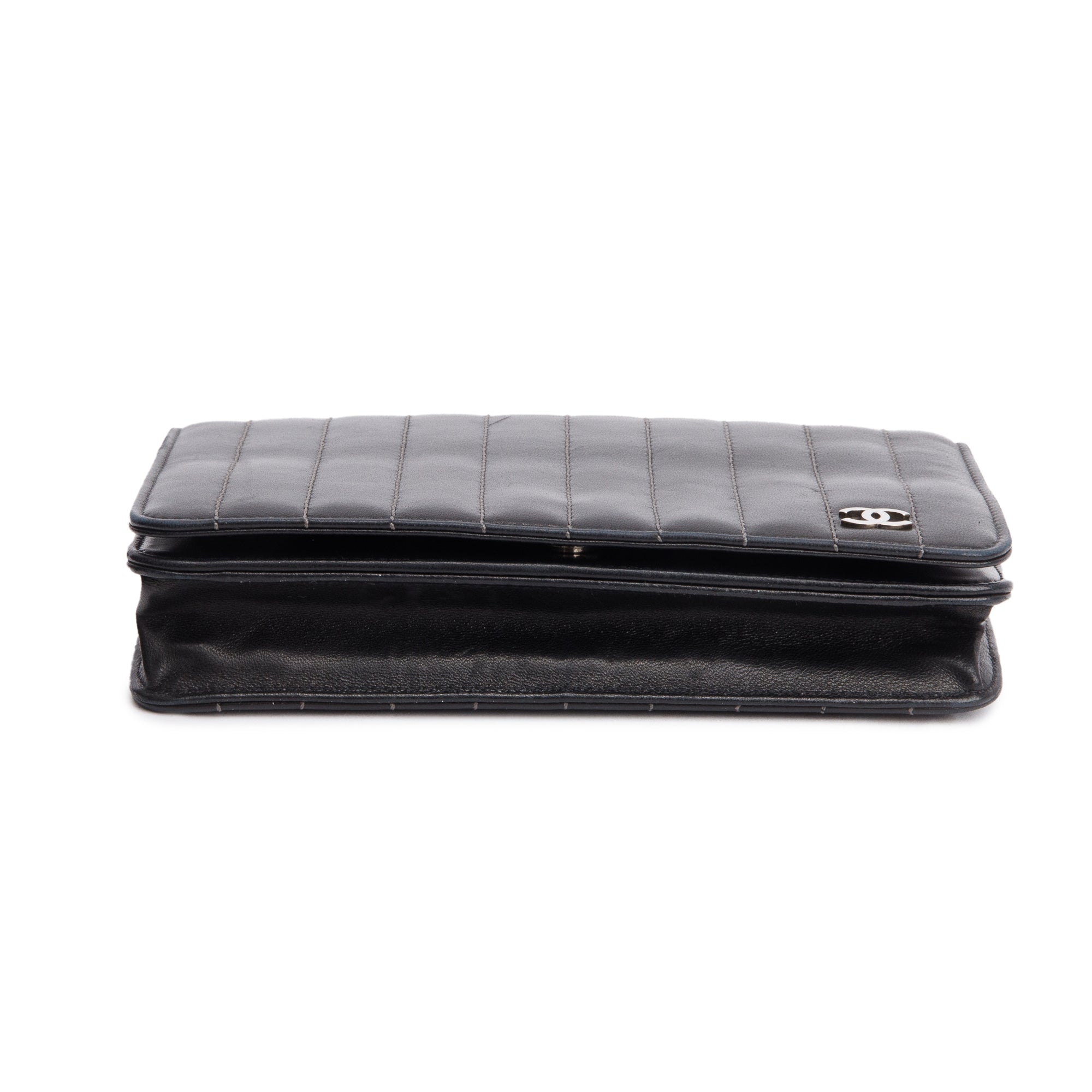 Chanel Black Vertical Quilted Lambskin Leather Wallet on Chain