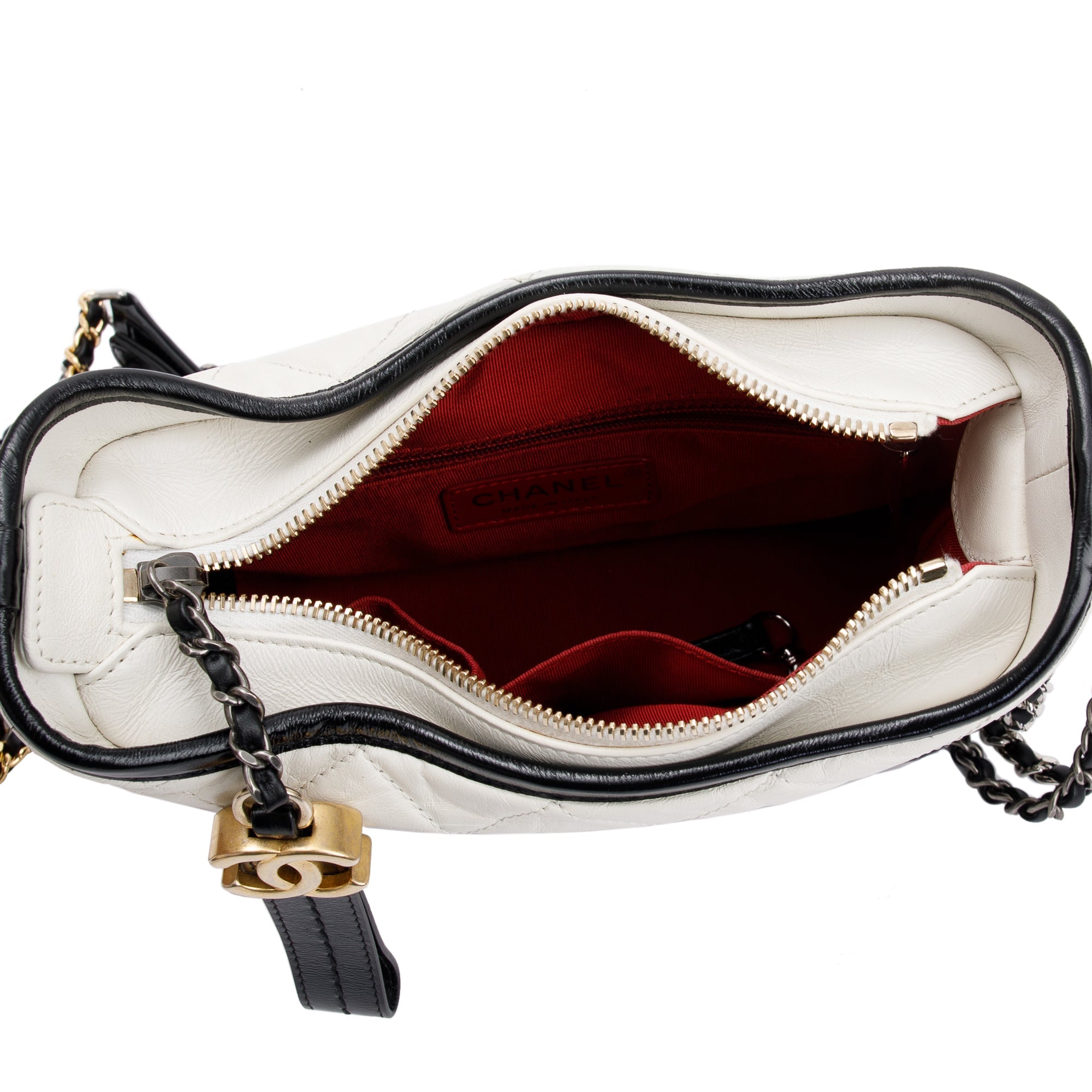 Chanel Black & White Aged Calfskin Leather Small Gabrielle Hobo