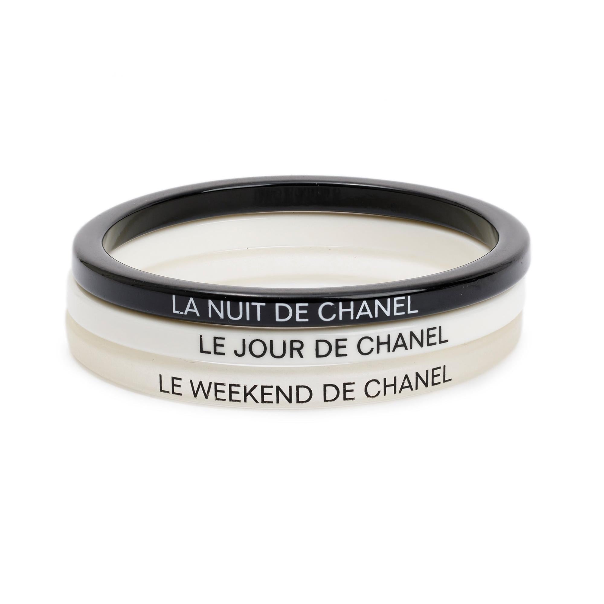 Chanel Black, White & Clear Resin Le Weekend Three-Piece Bangle Set