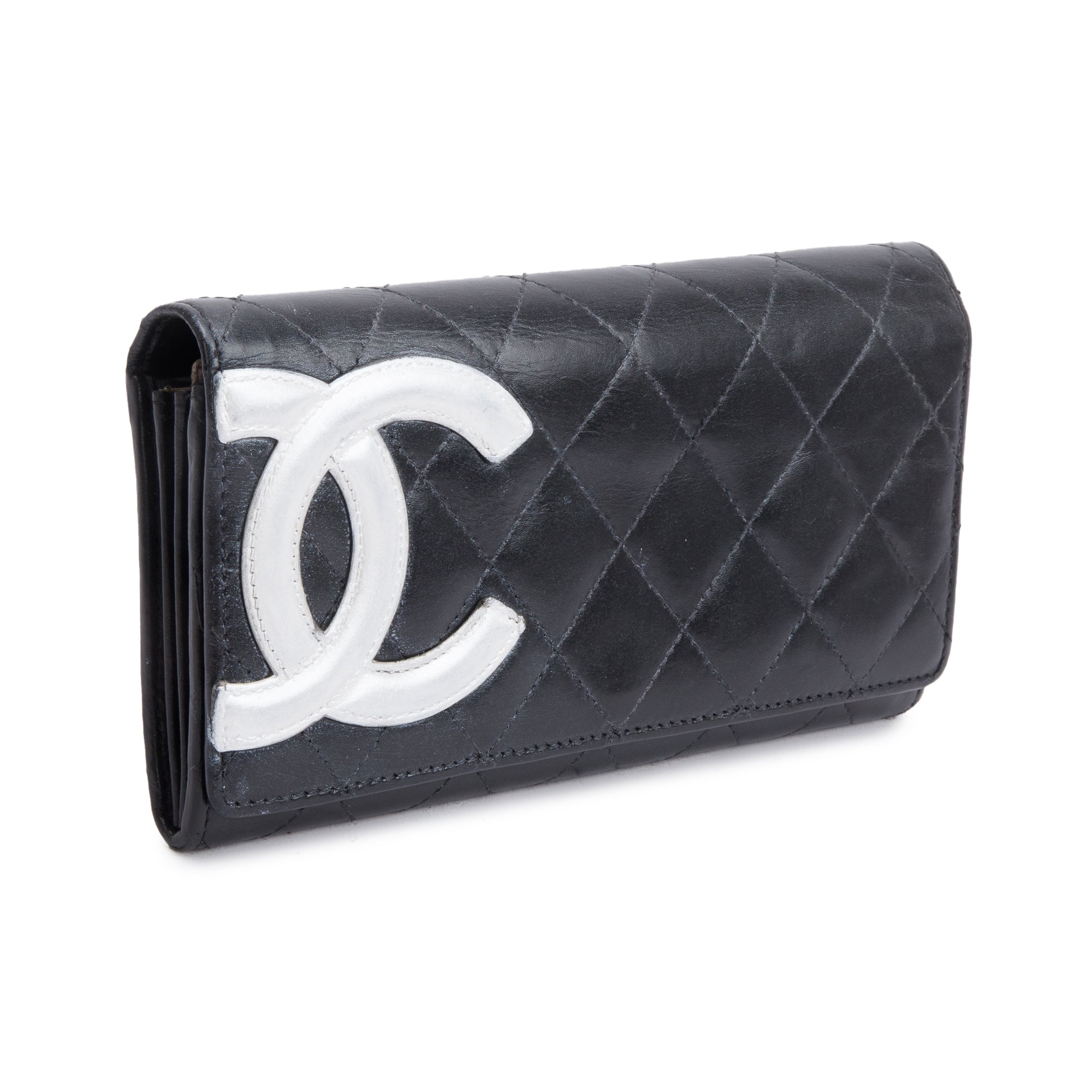 Chanel Black/Silver Calfskin Leather Ligne Cambon Continental Flap Wallet